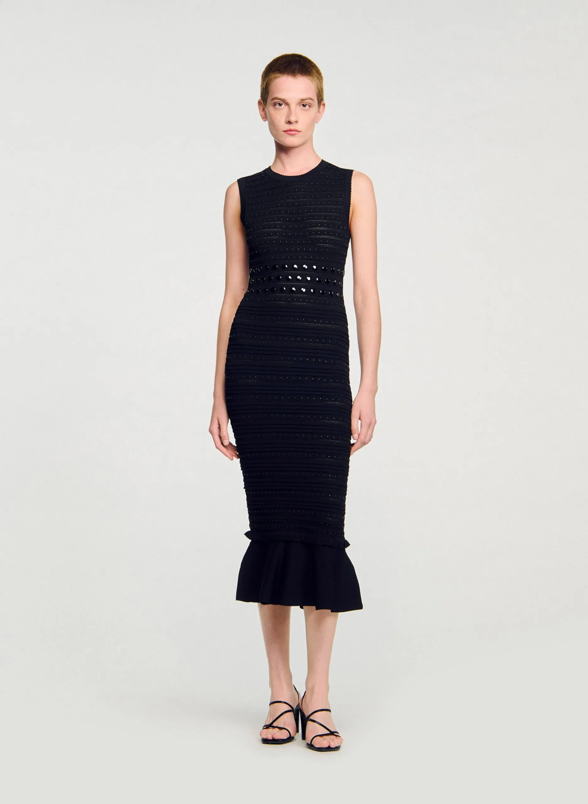 Robe midi moulante en maille col rond Noir