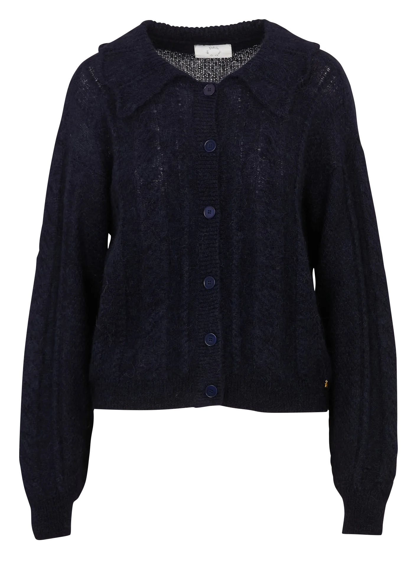 Gilet droit tressé en laine mélangée Bleu CAPUCINE