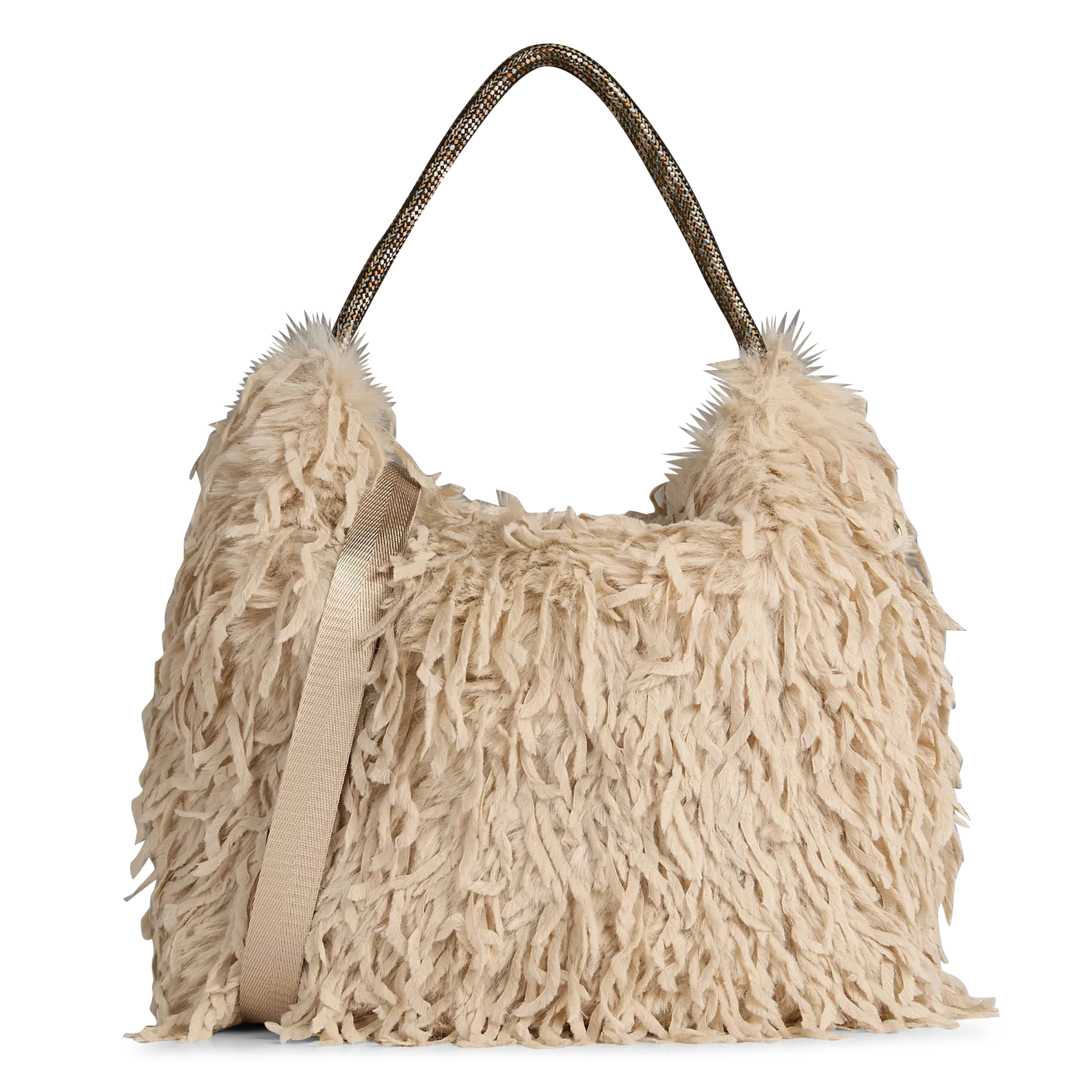 Sac à main réversible à plumes Beige HELMIN