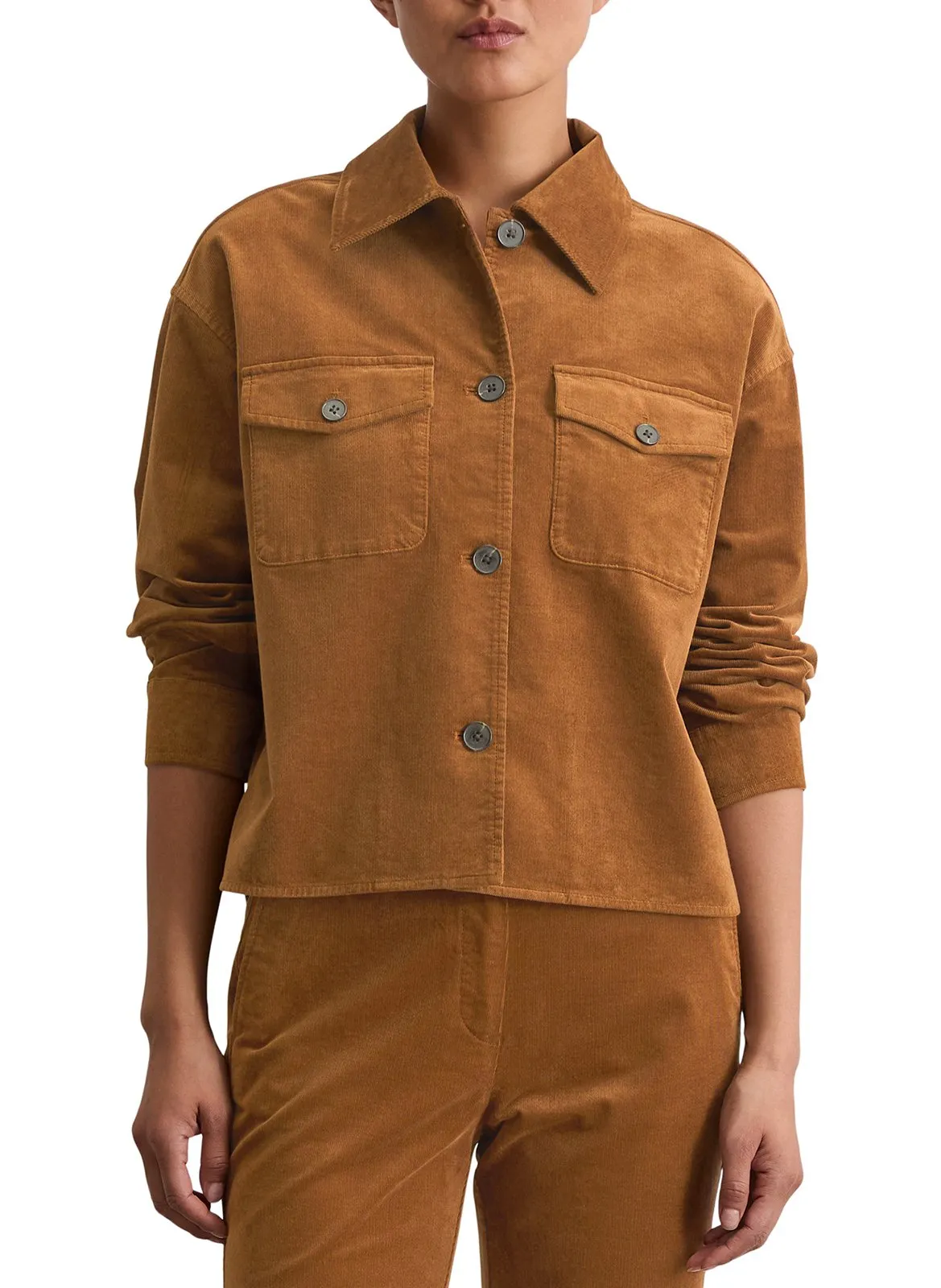 Veste droite en coton mélangé Marron