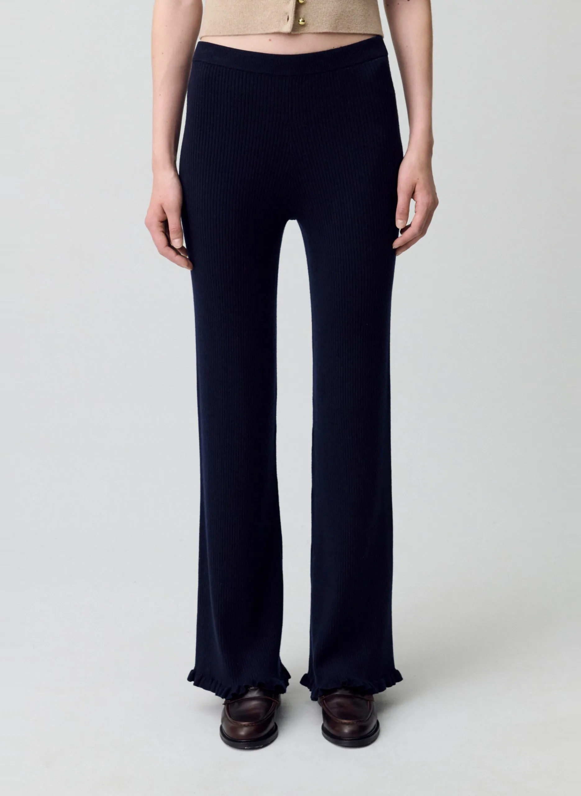 Pantalon flare en maille Bleu MALONA