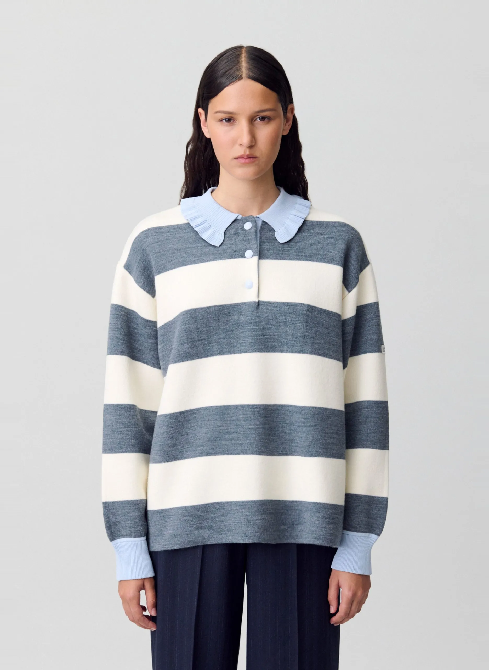 Pull col polo à rayures Gris MANON