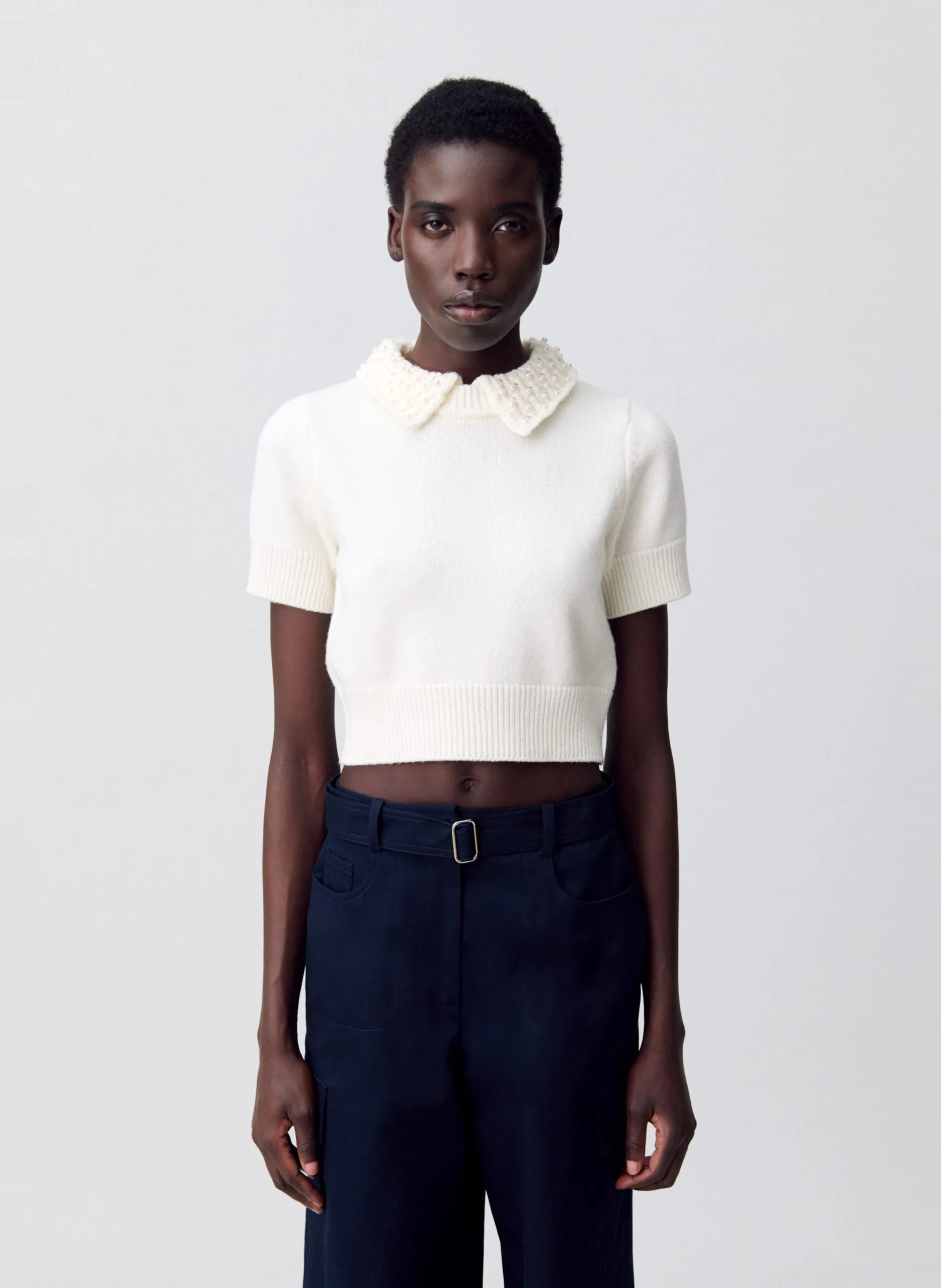 Top ajusté en laine et cachemire Beige MIRAY