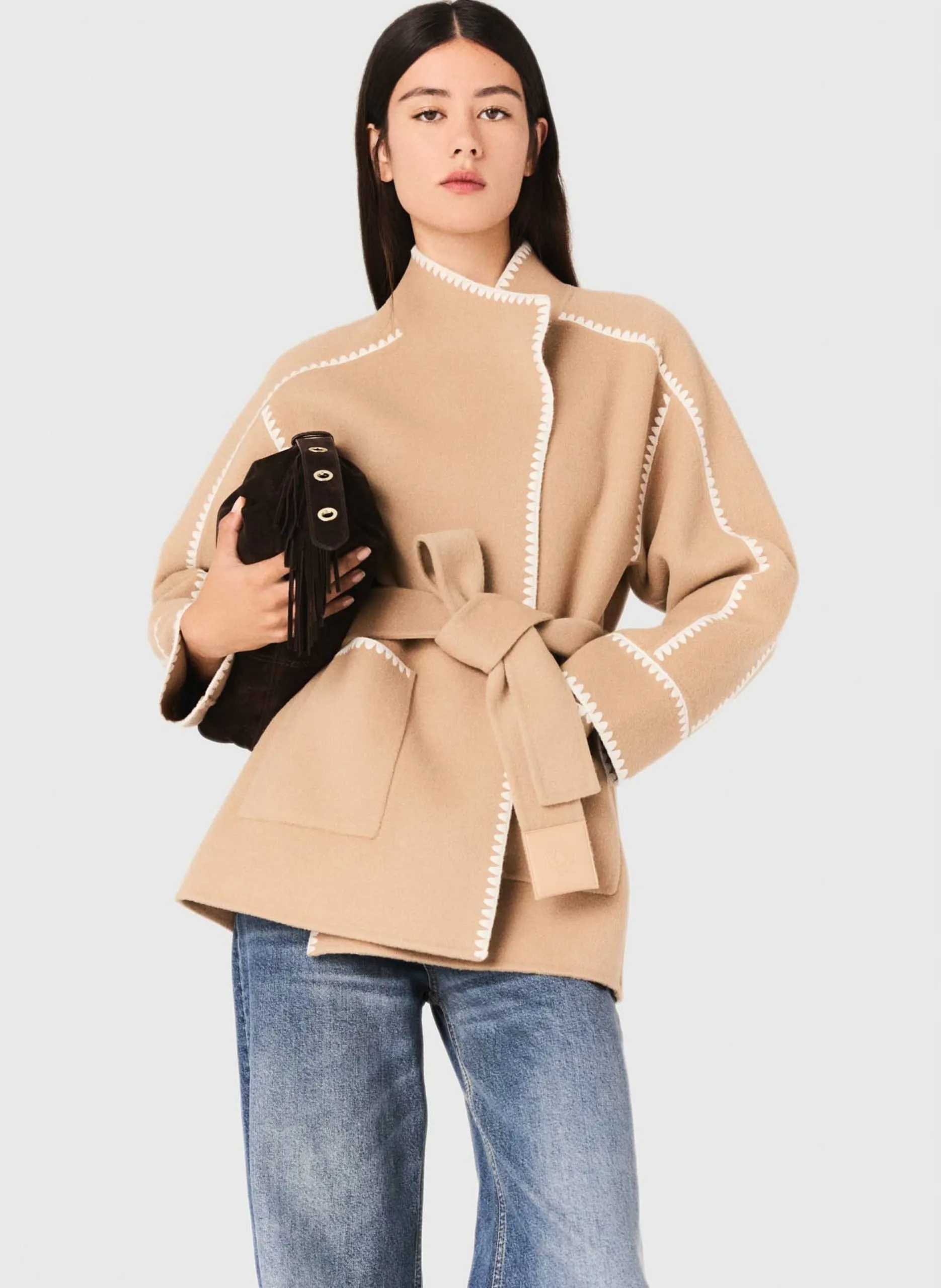 Gilet en laine mélangée col montant Marron