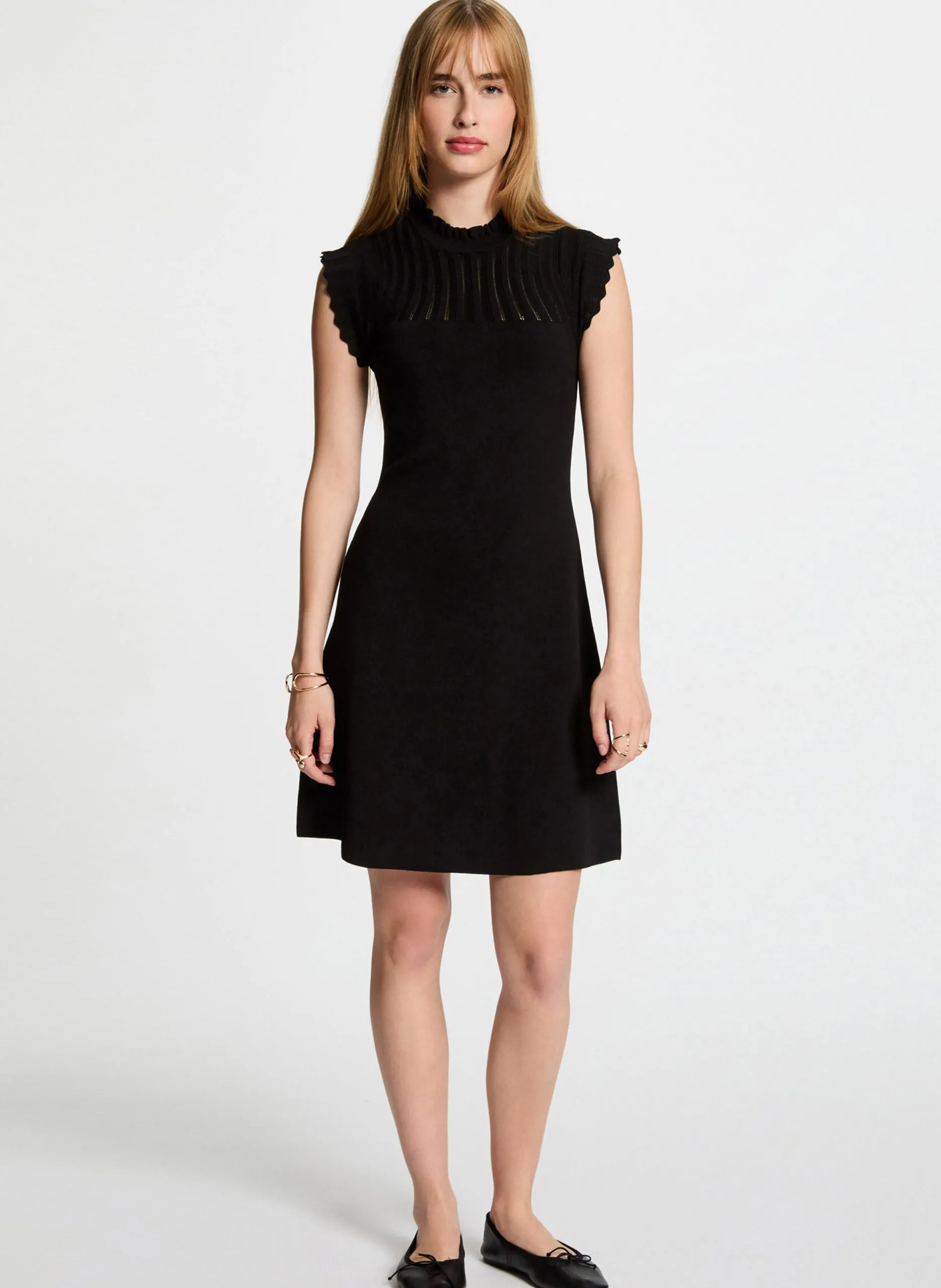 Robe courte col montant en maille Noir 252-RMSNOW