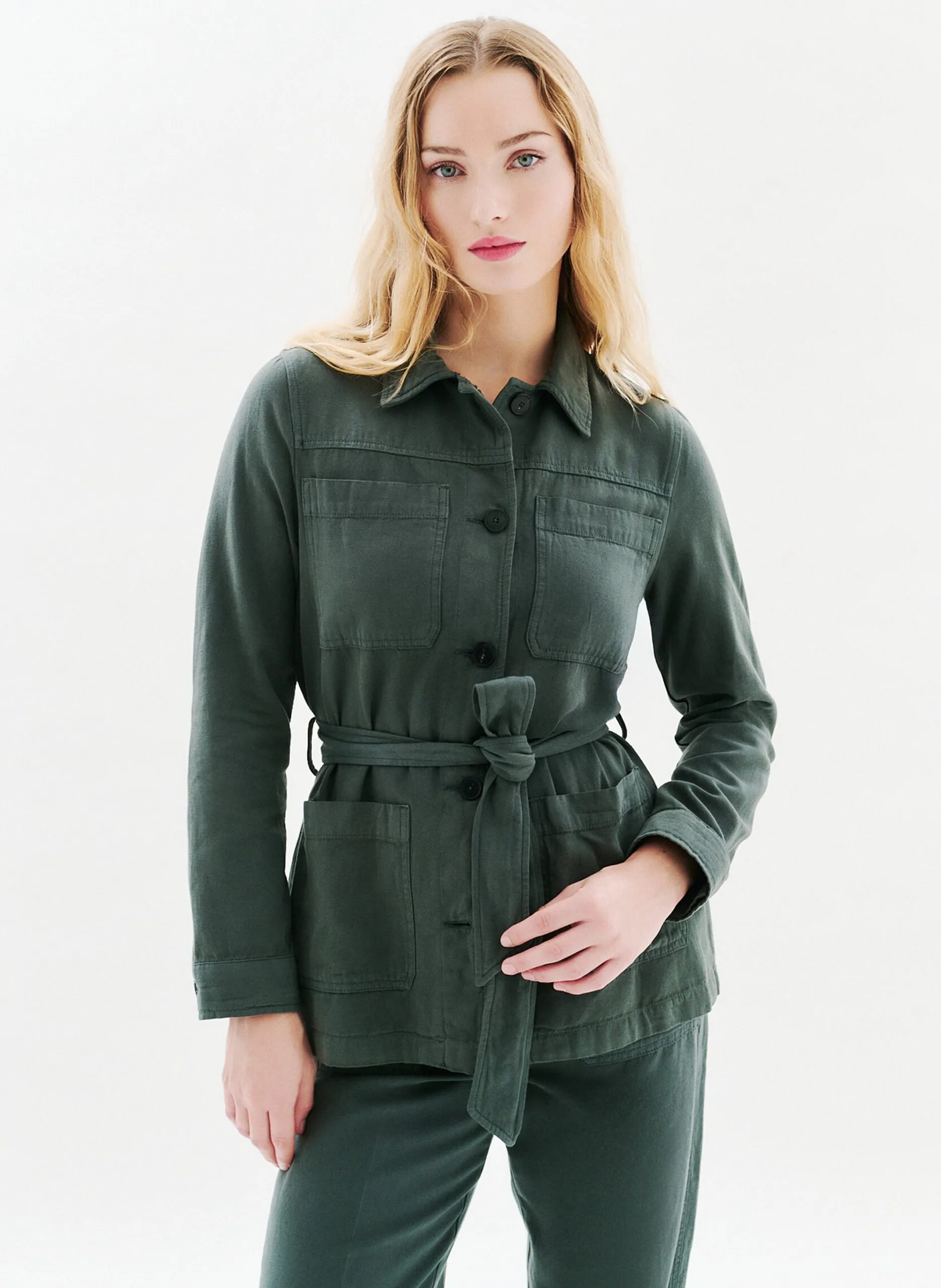 Veste col classique en coton mélangé Vert 252V-VKELLY2