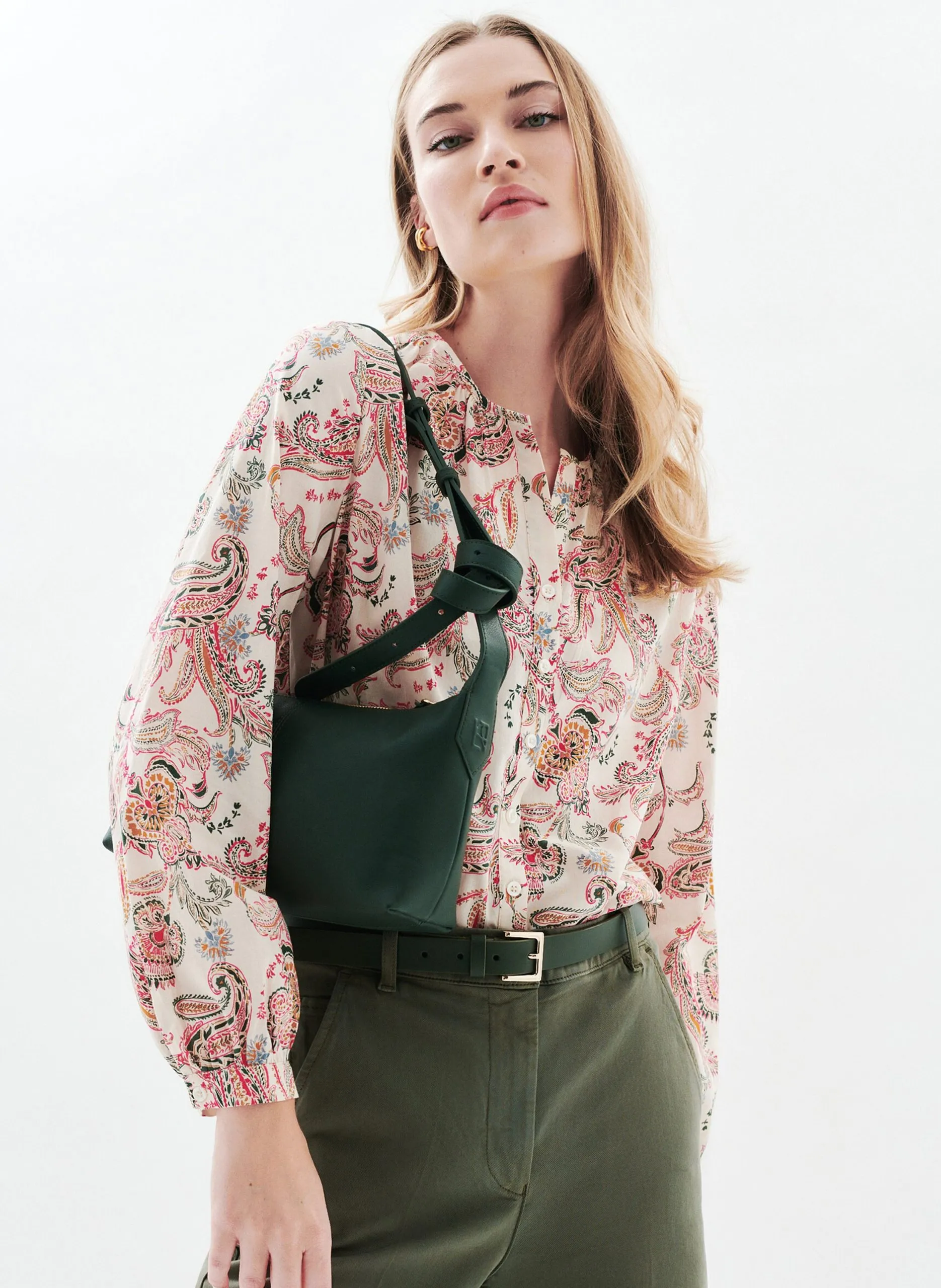 Chemise col rond en coton Beige 252C-COLOMBY