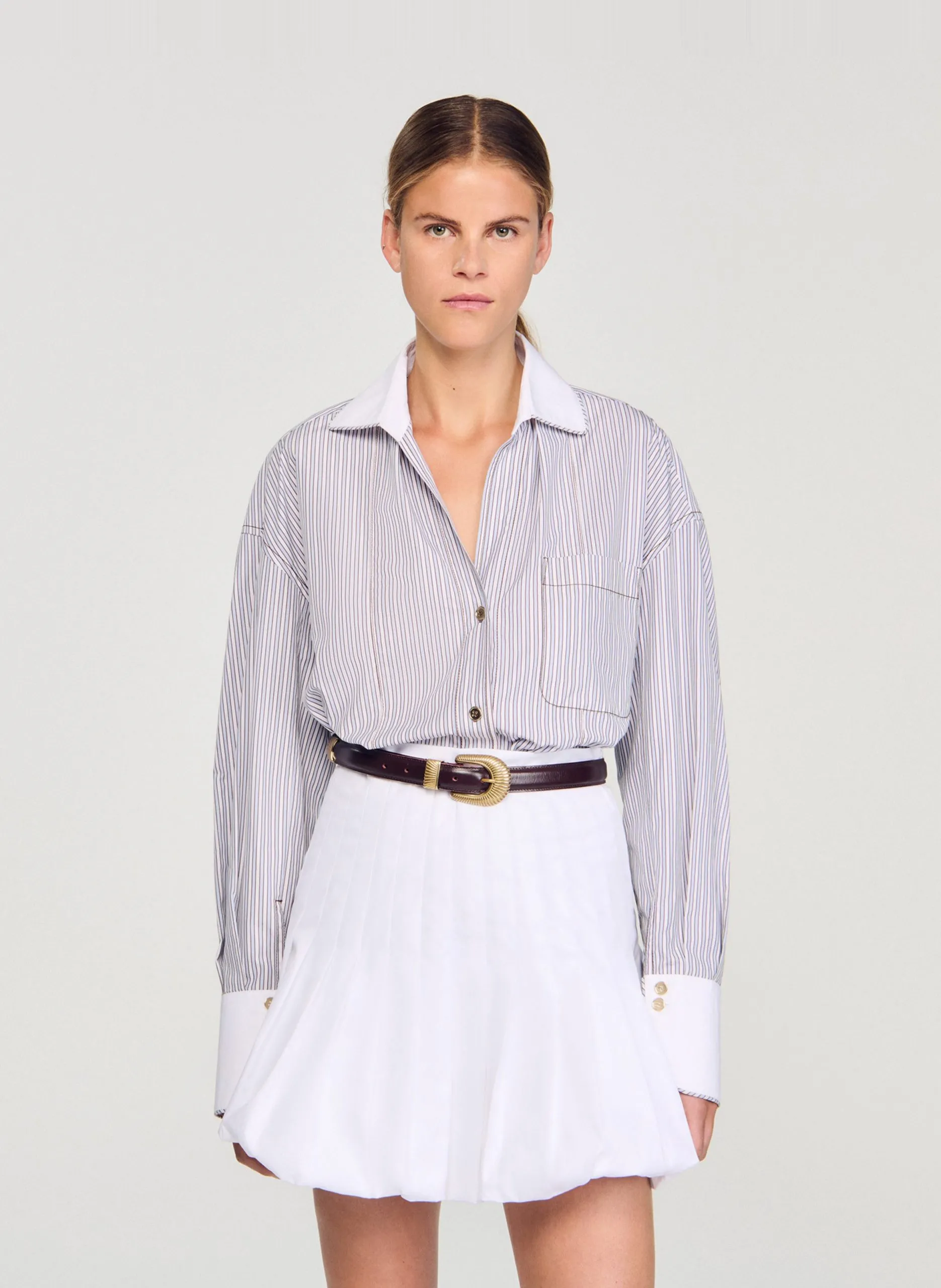 Chemise ample rayée en coton Beige