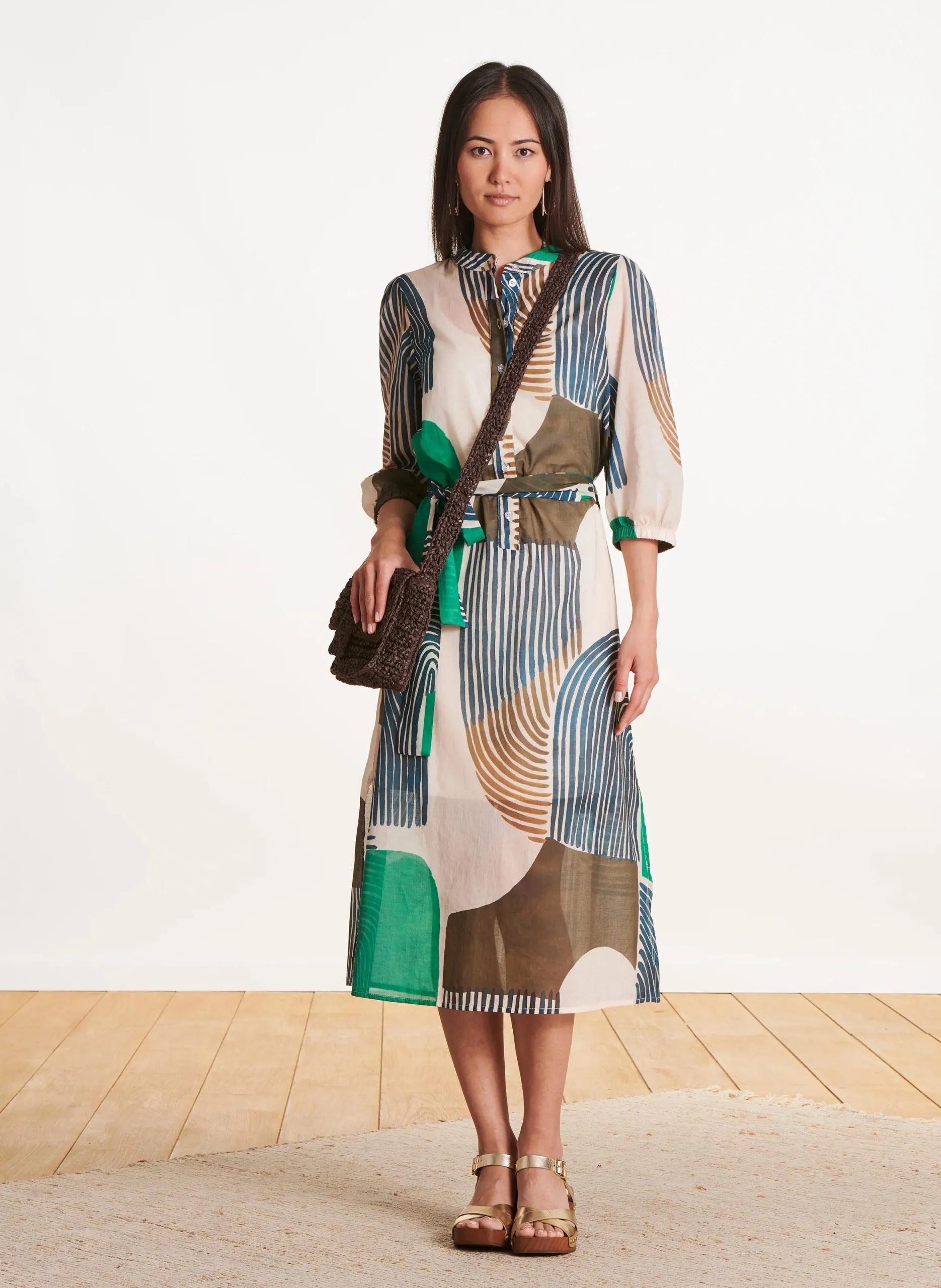 Robe midi en coton bio imprimé Vert