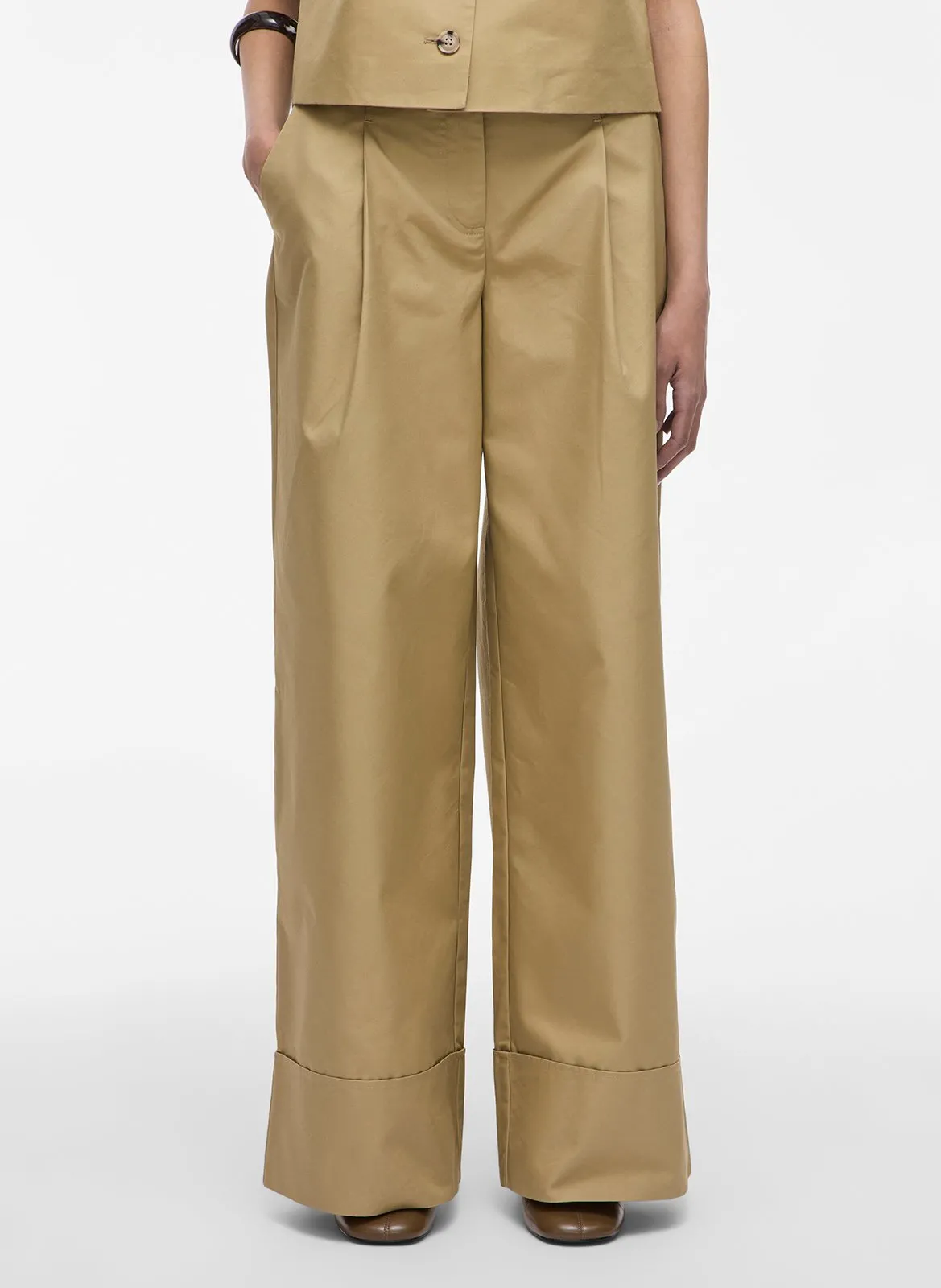 Pantalon à pinces large en coton mélangé Beige FRANCIE