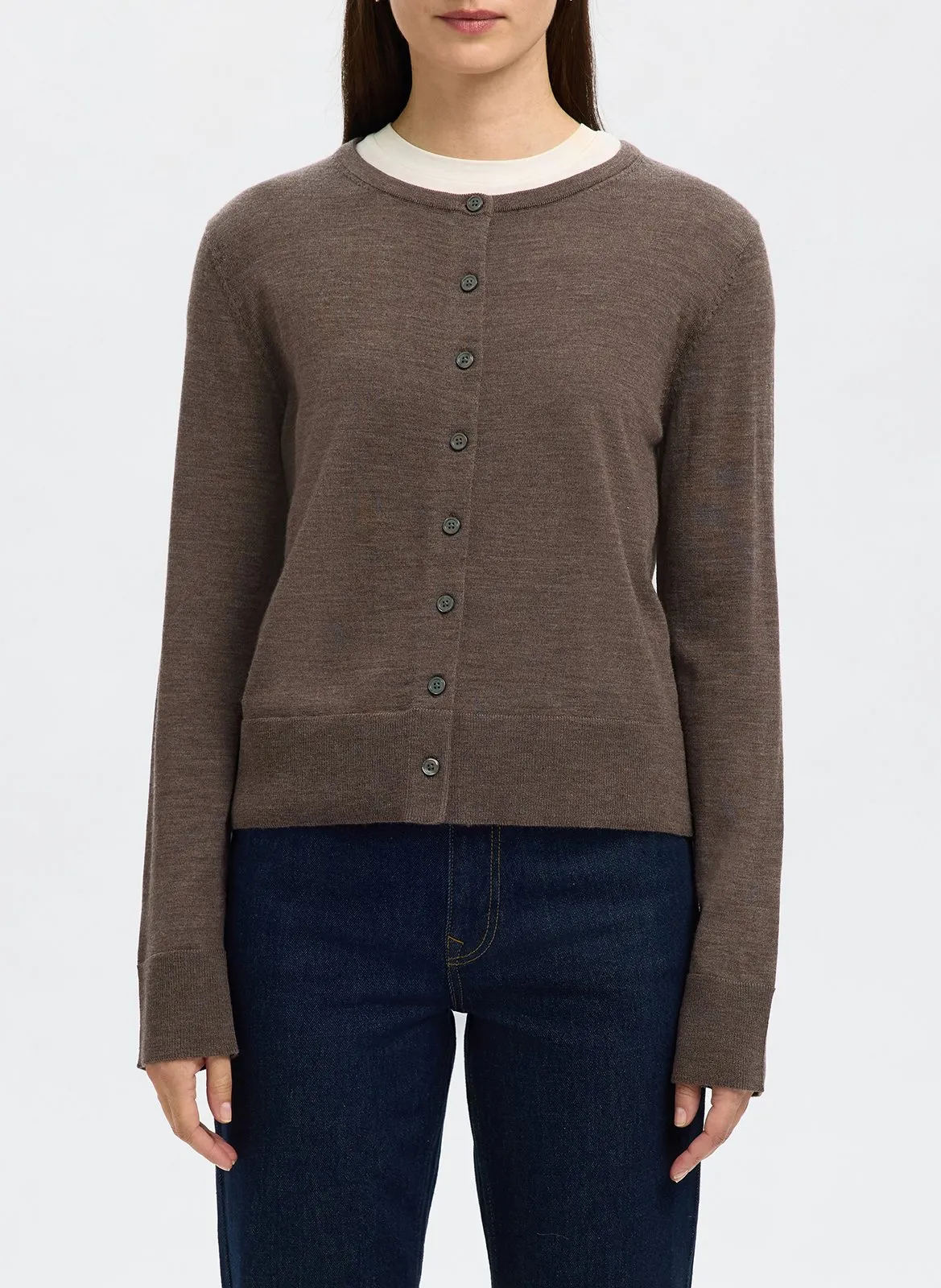 Cardigan droit boutonné chiné Marron THEA