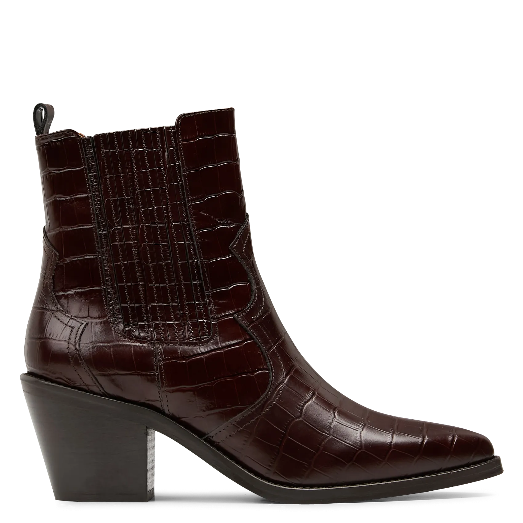 Bottines en cuir embossé croco Marron DAKOTA