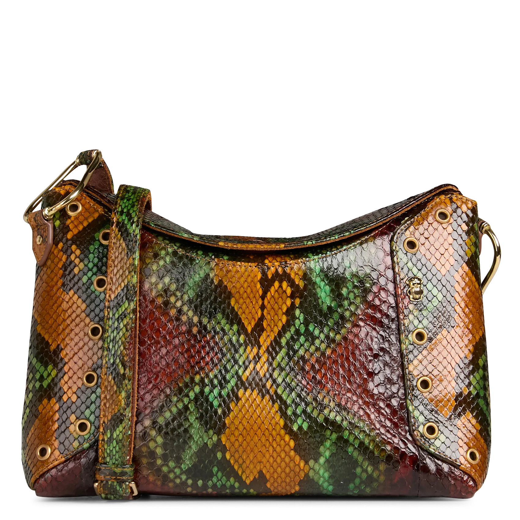 Sac bandoulière en cuir python mélangé Marron GAIA