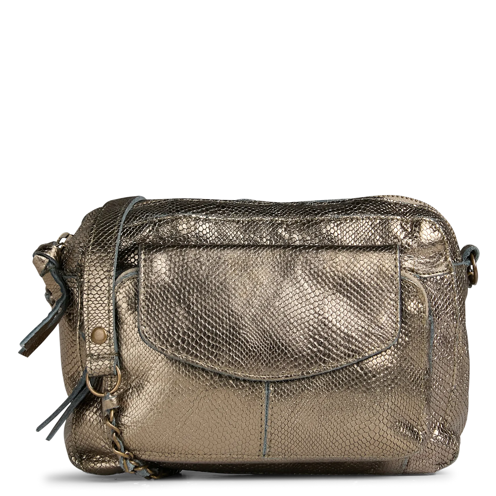 Sac bandoulière en cuir métallisé Gris NAINA