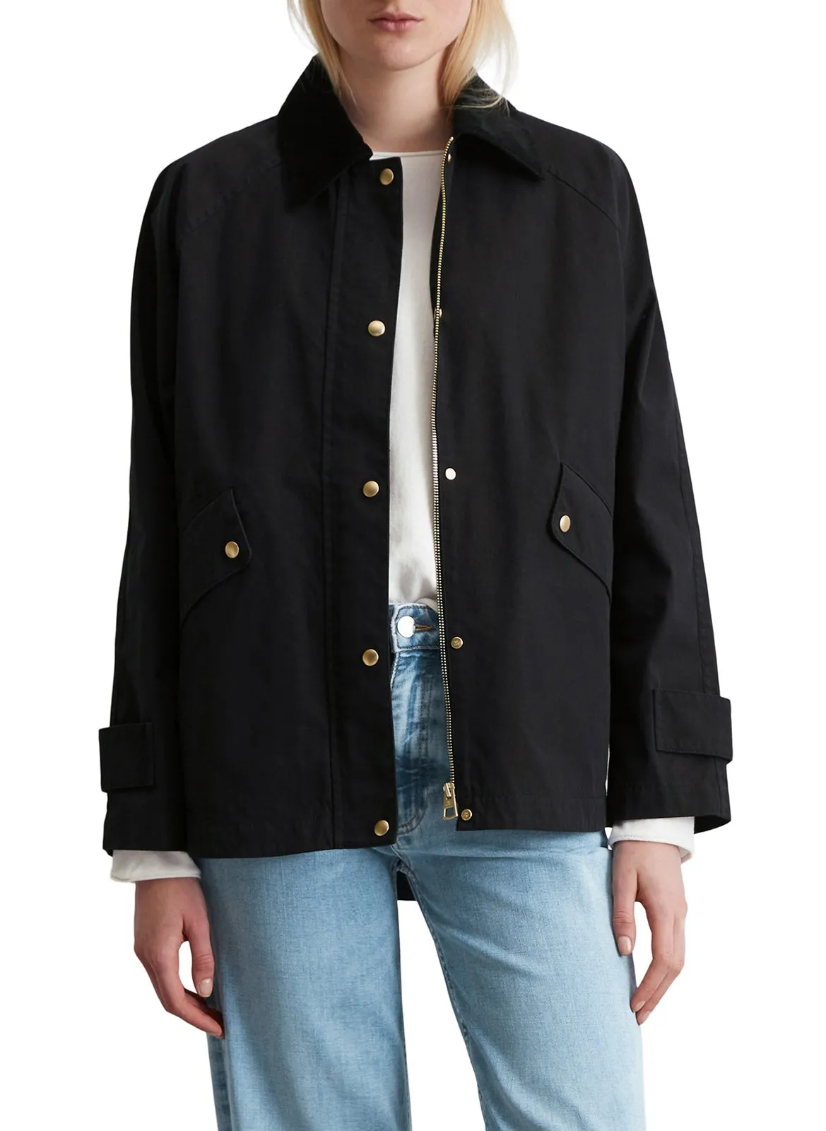 Veste col classique en coton mélangé Noir