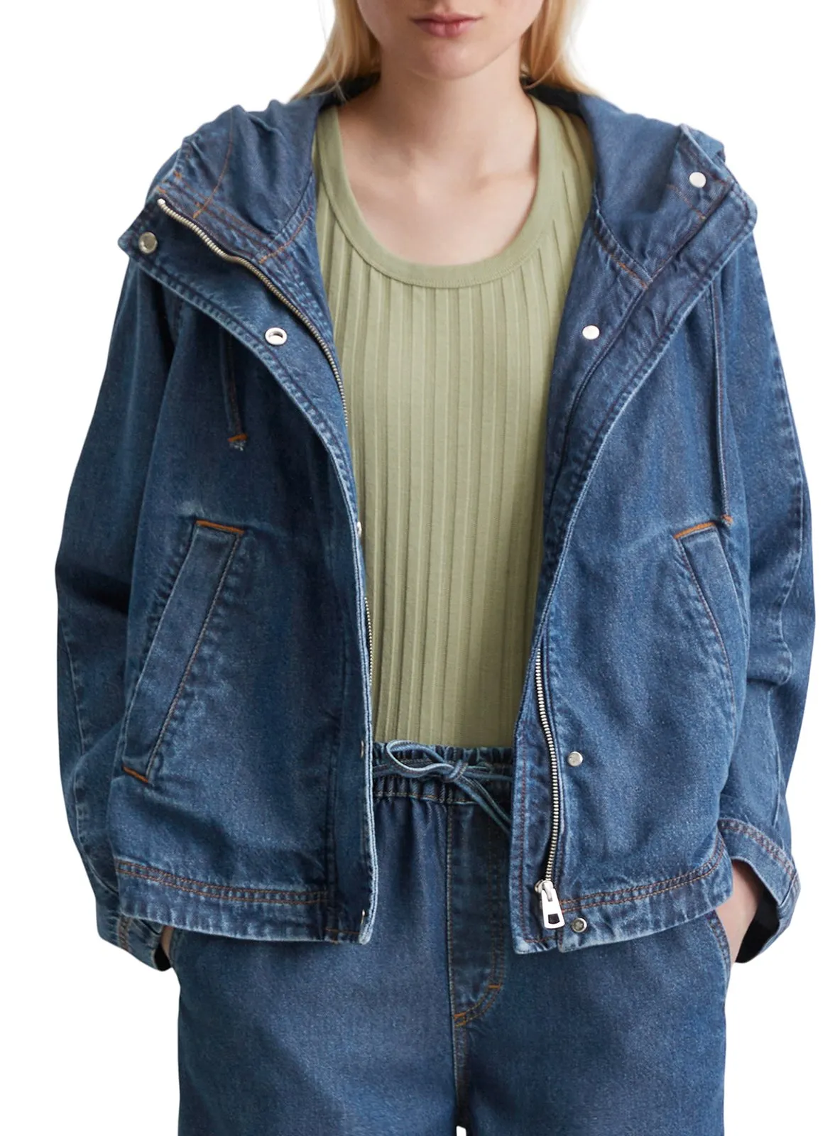 Veste col montant en denim Bleu