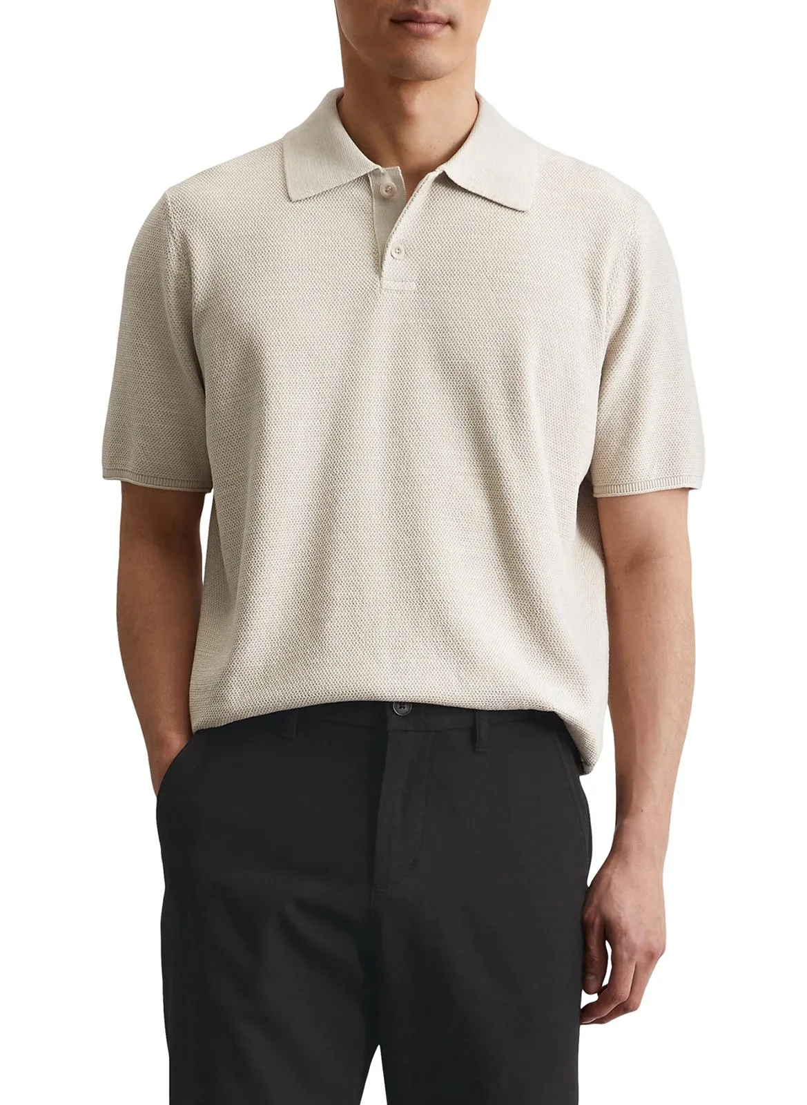 Top col polo en coton Gris