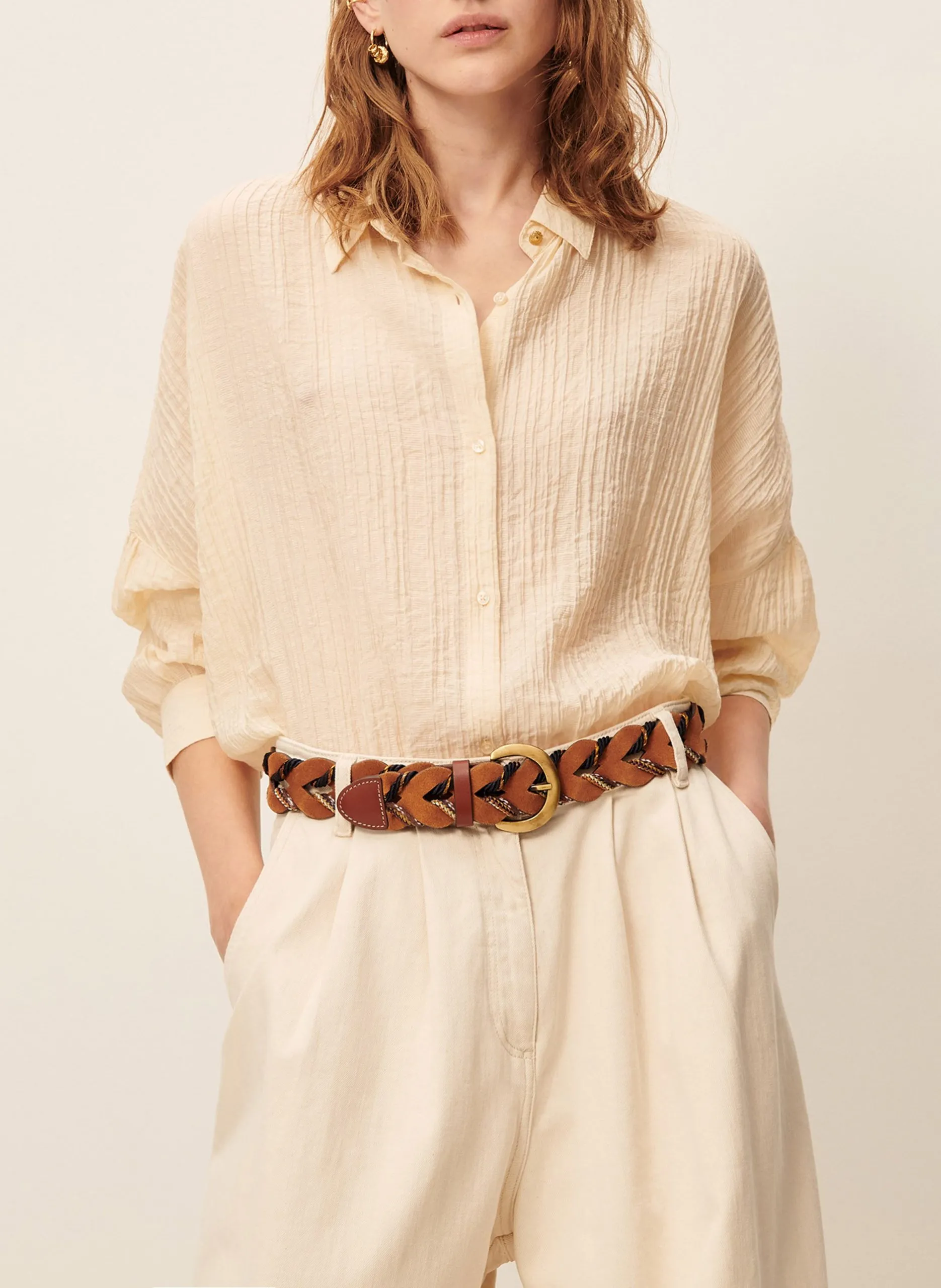 Chemise col classique oversize en coton Beige BOTAN