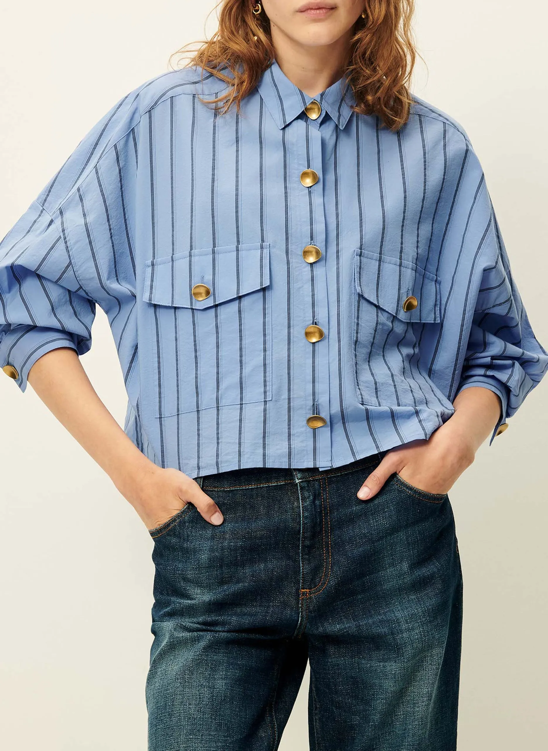 Chemise col classique en coton mélangé Bleu BALANCA