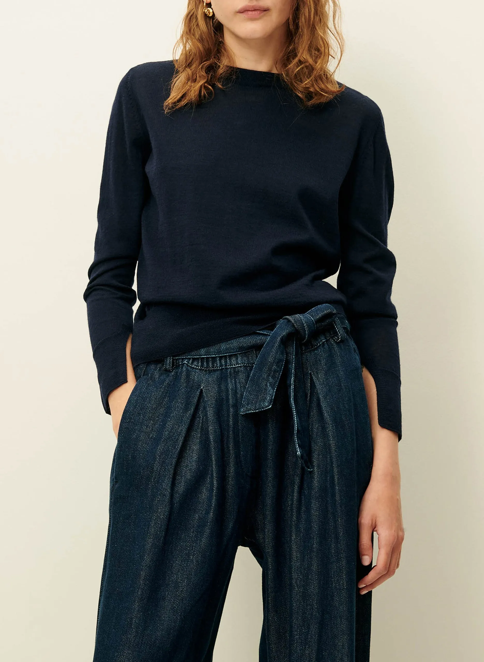 Pull col rond en laine Bleu TESHIMA