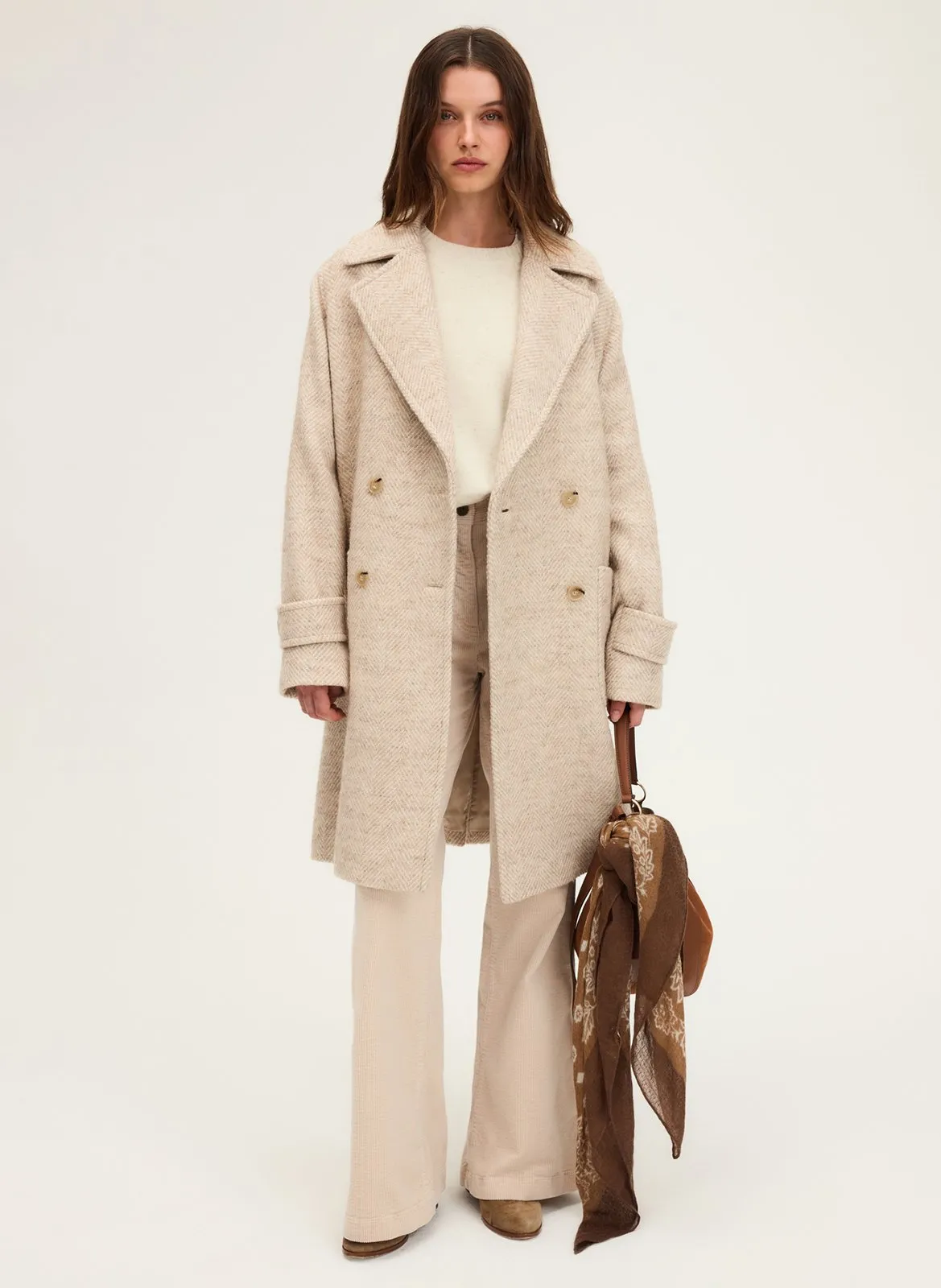 Manteau col tailleur en laine mélangée Beige MADLYN