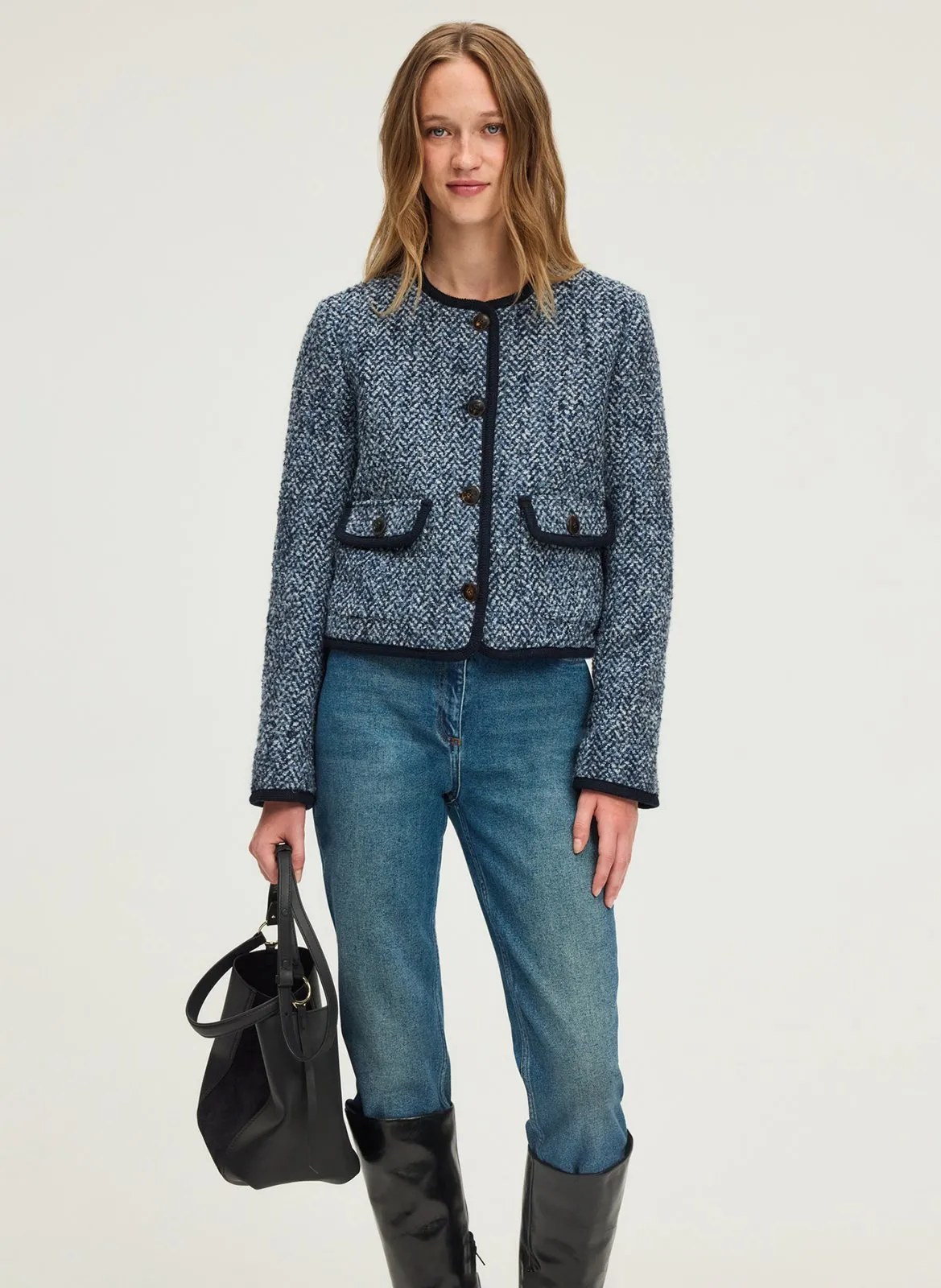 Veste droite col rond à chevrons Bleu NAILA