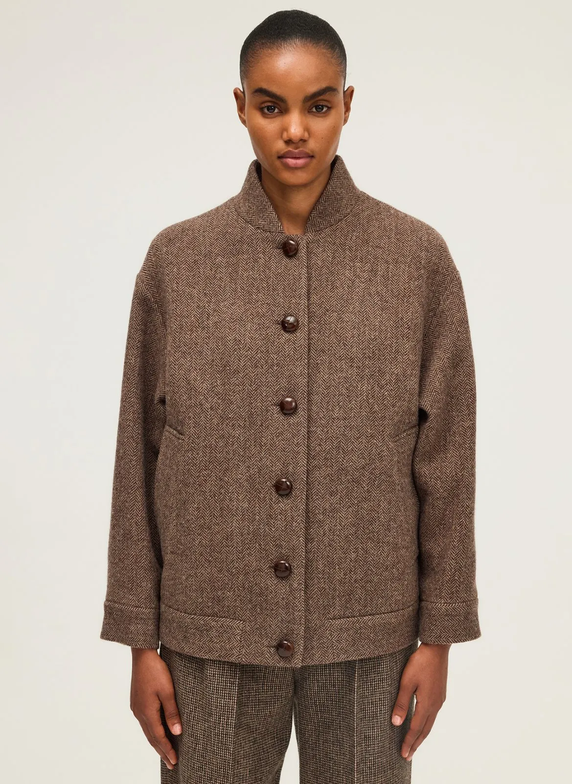 Veste oversize col montant en laine Marron NOVAE