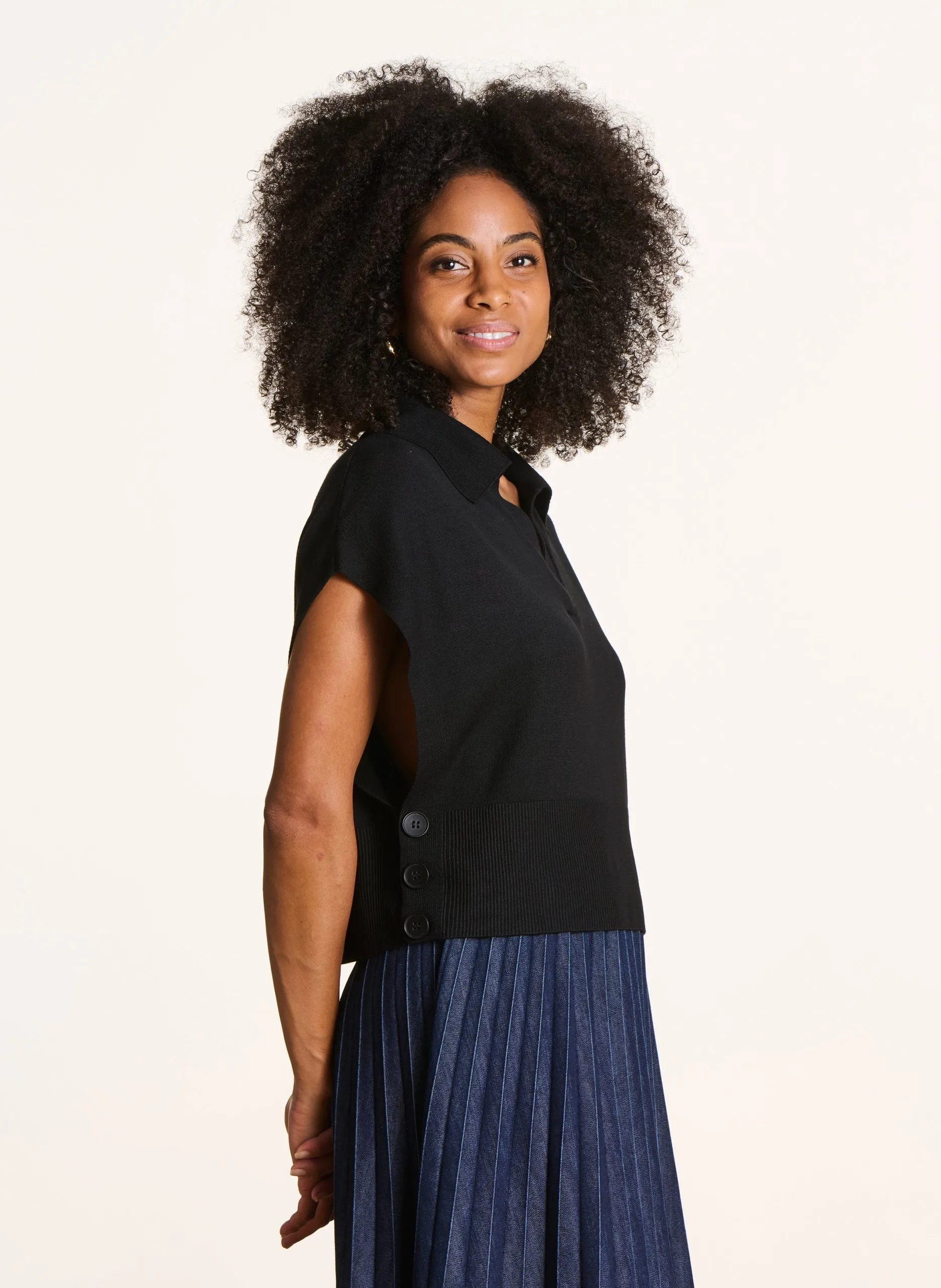 Pull oversize col polo Noir