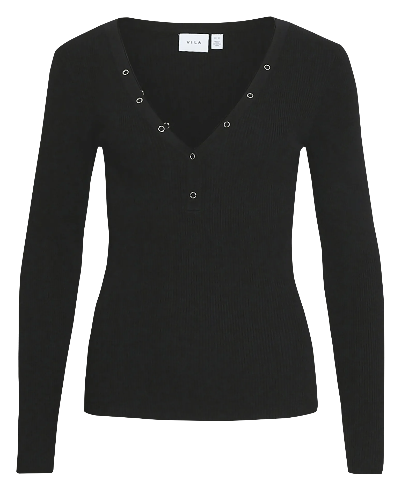 Top côtelé ajusté col V Noir FREYE