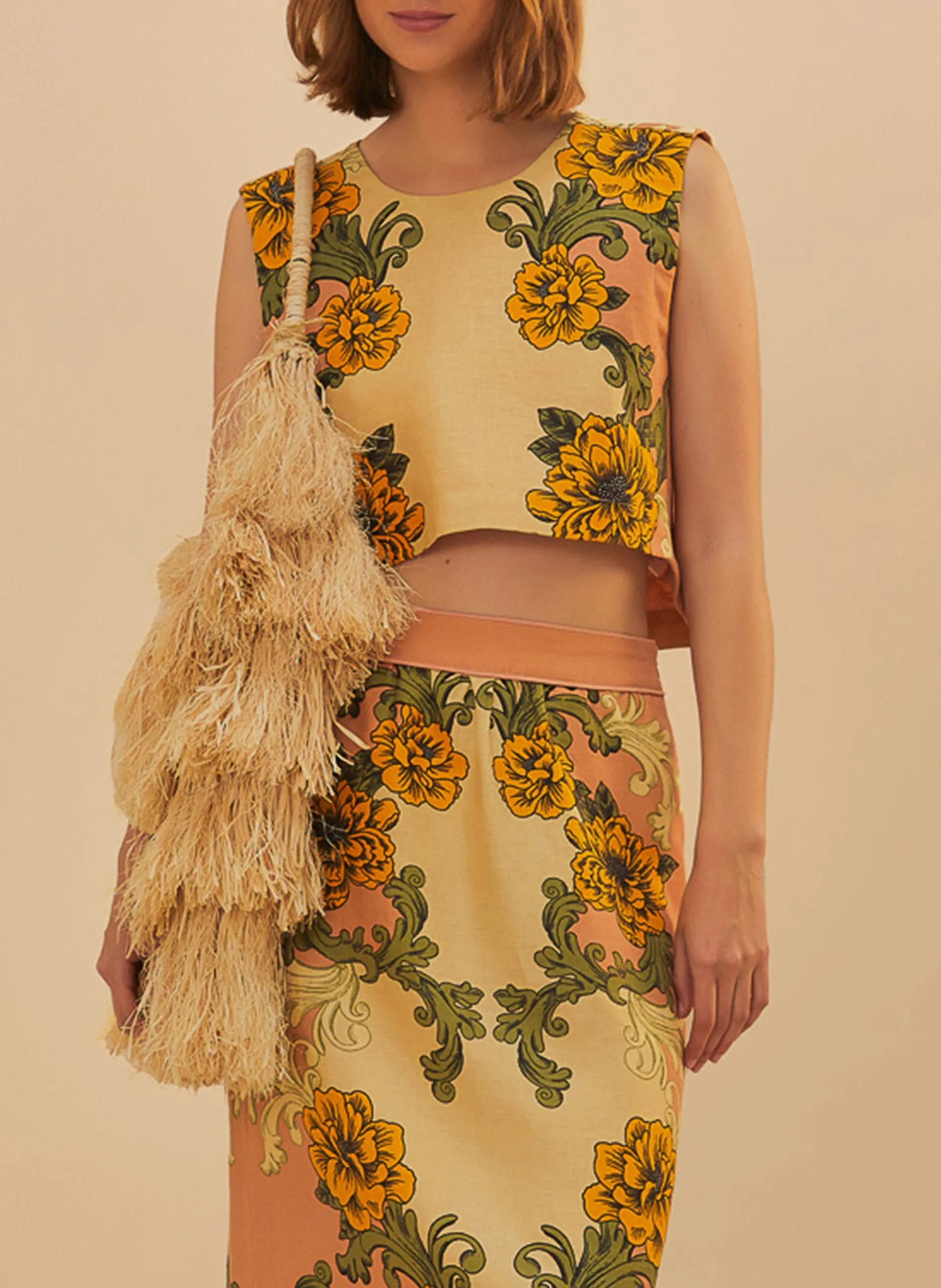 Gilet col rond floral en lin Multicolore