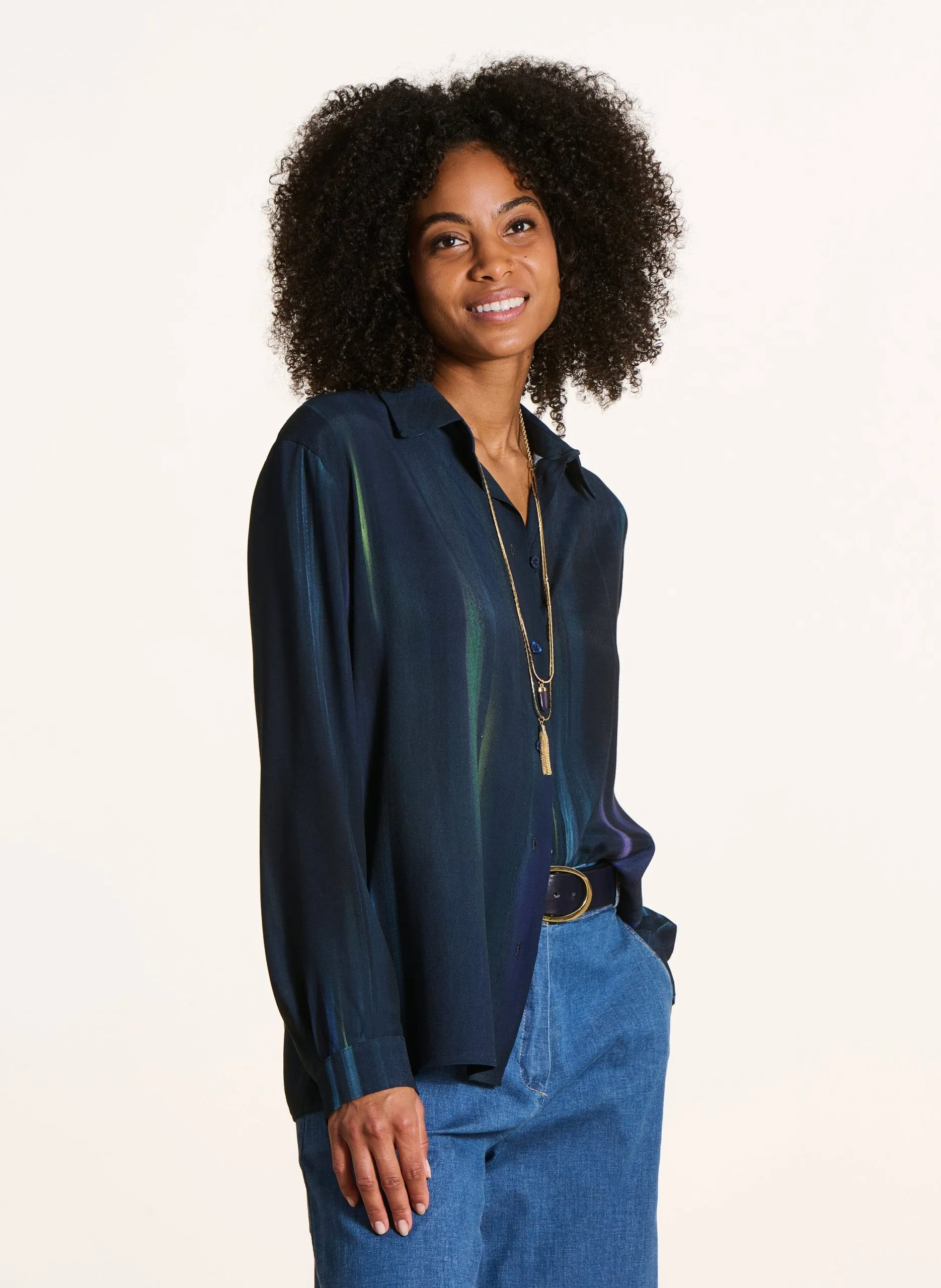 Chemise oversize imprimée Bleu