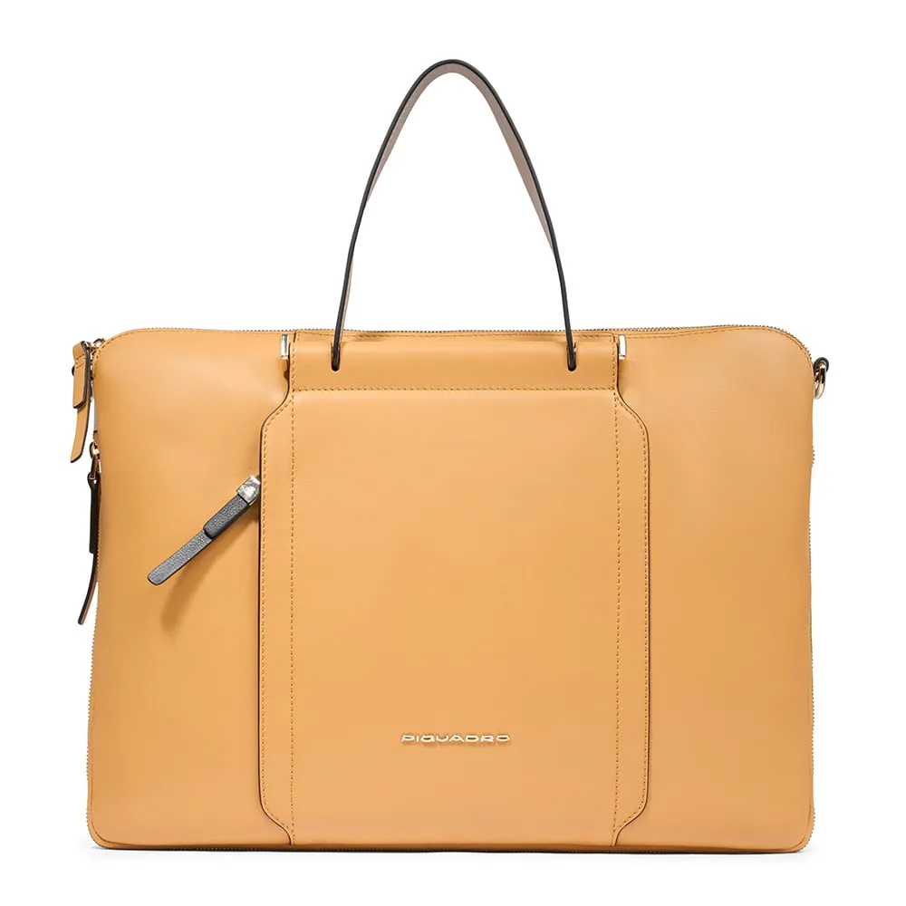 Sac à ordinateur mince femme avec compartiment pour ipad®, protections antichoc et rfid Beige