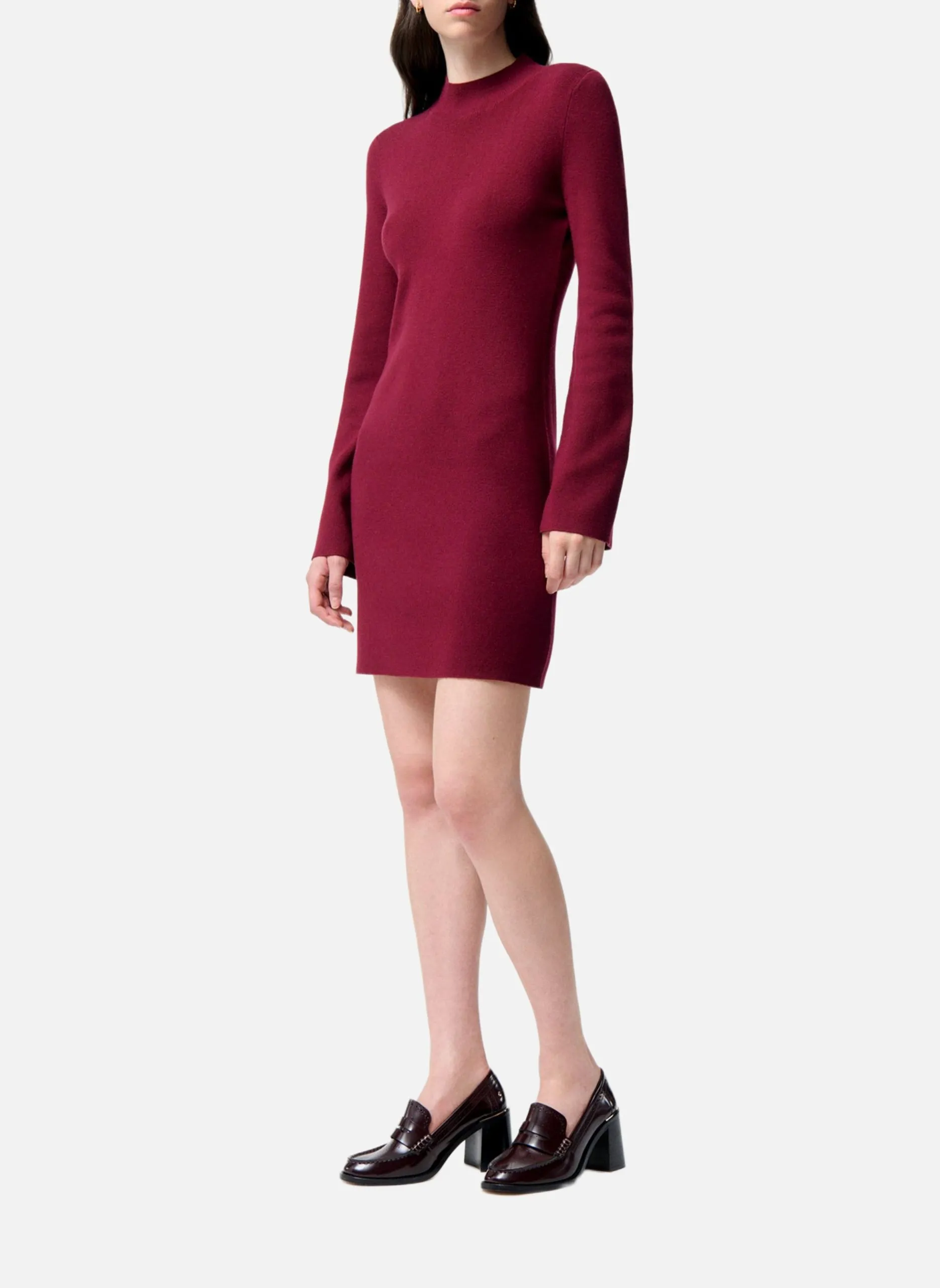 Robe courte col rond en laine mélangée Rouge FLORANE