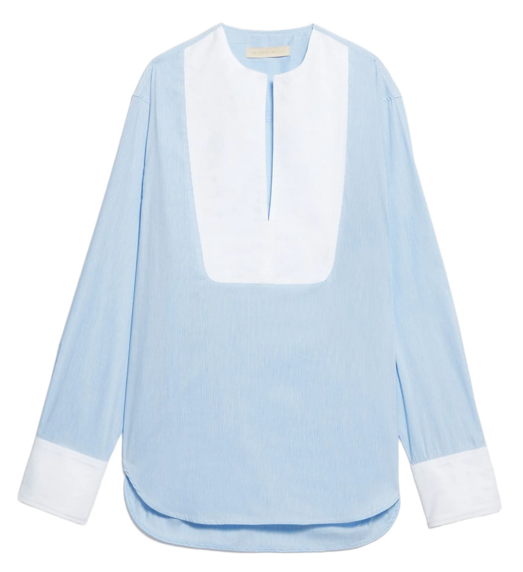 Blouse col rond en coton mélangé Bleu DANNY