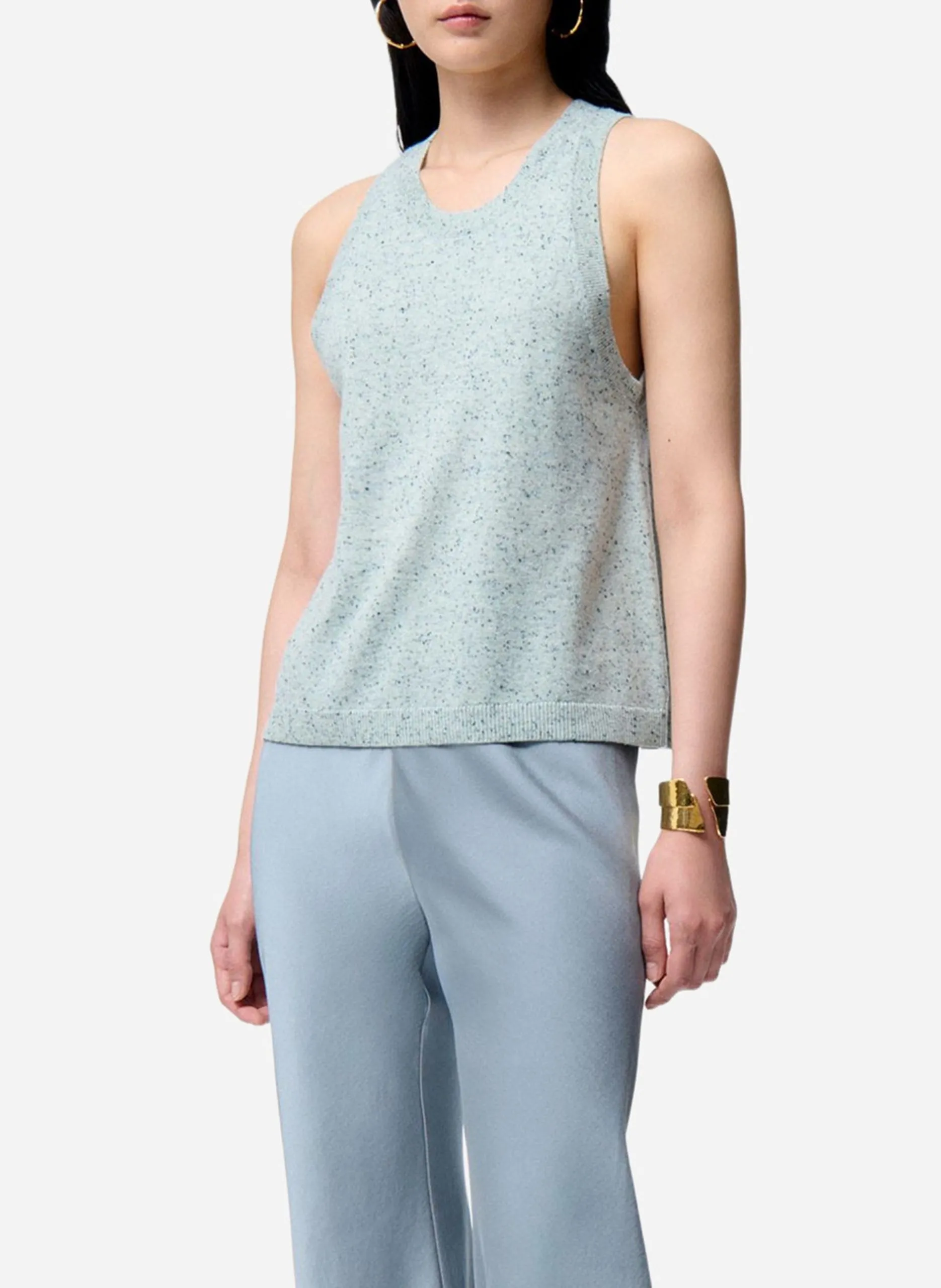 Débardeur col rond droit en laine Vert DESIREE