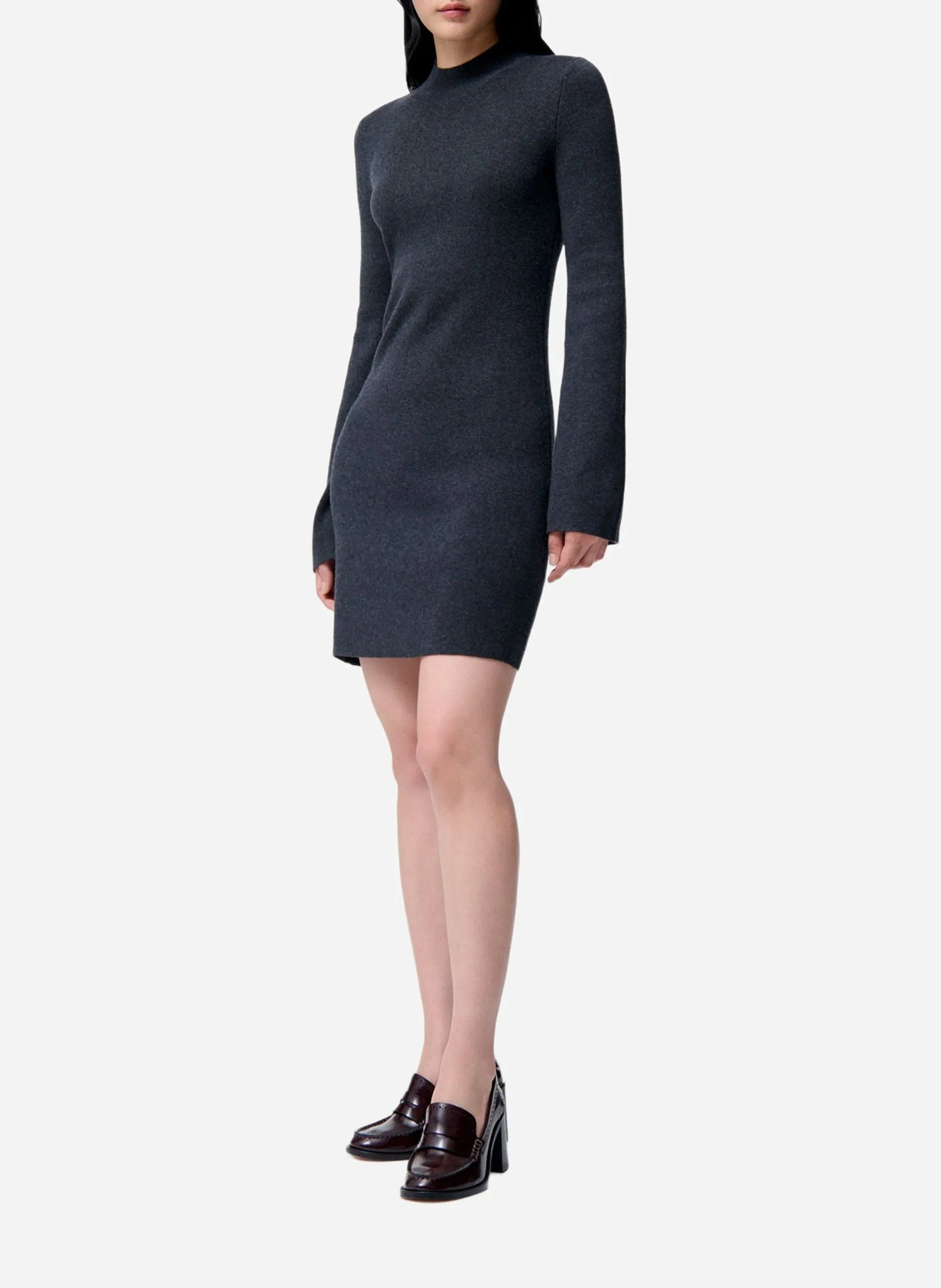 Robe courte col rond en laine mélangée Gris FLORANE