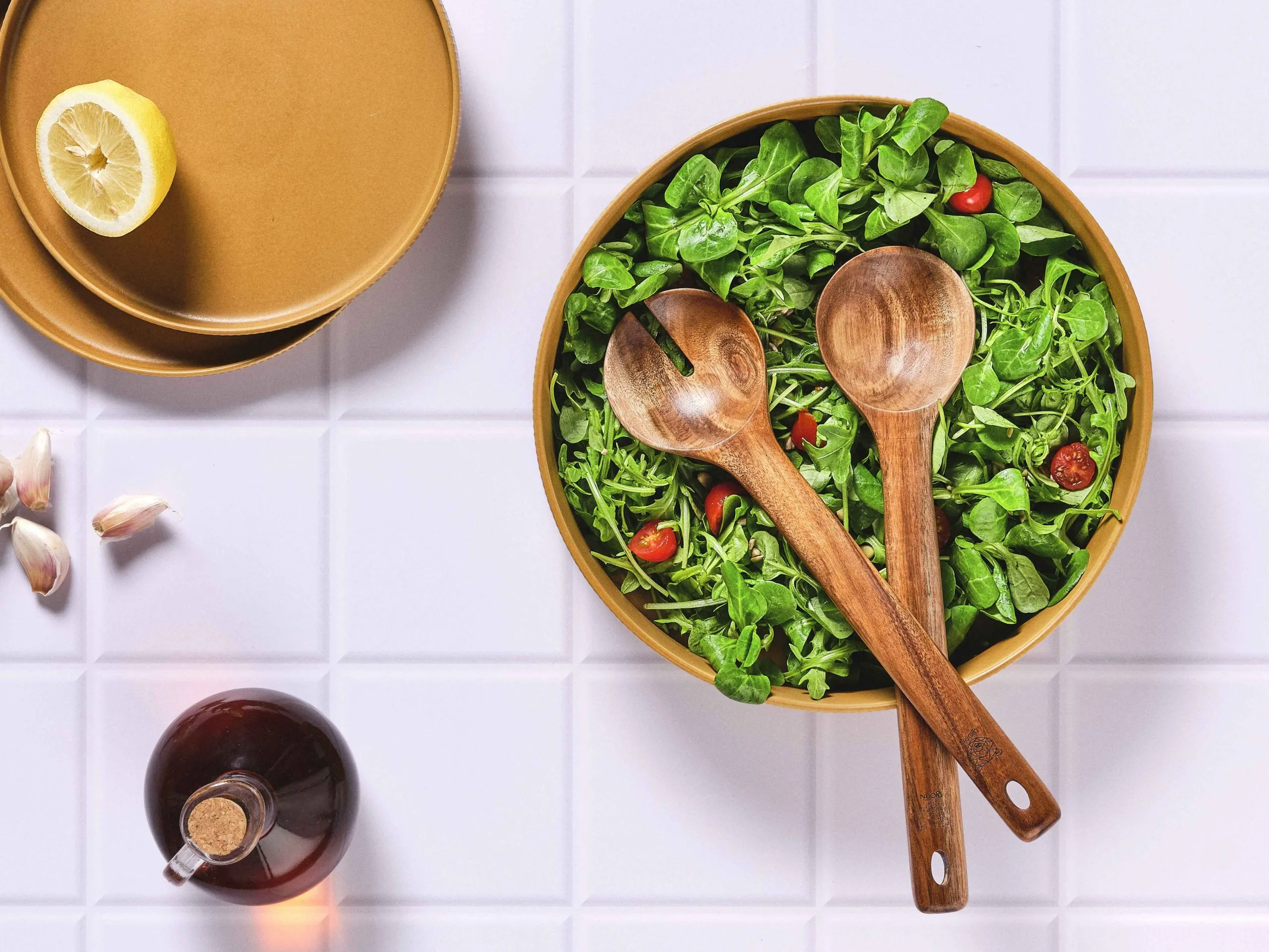 Couverts à salade en bois d'acacia olle Marron