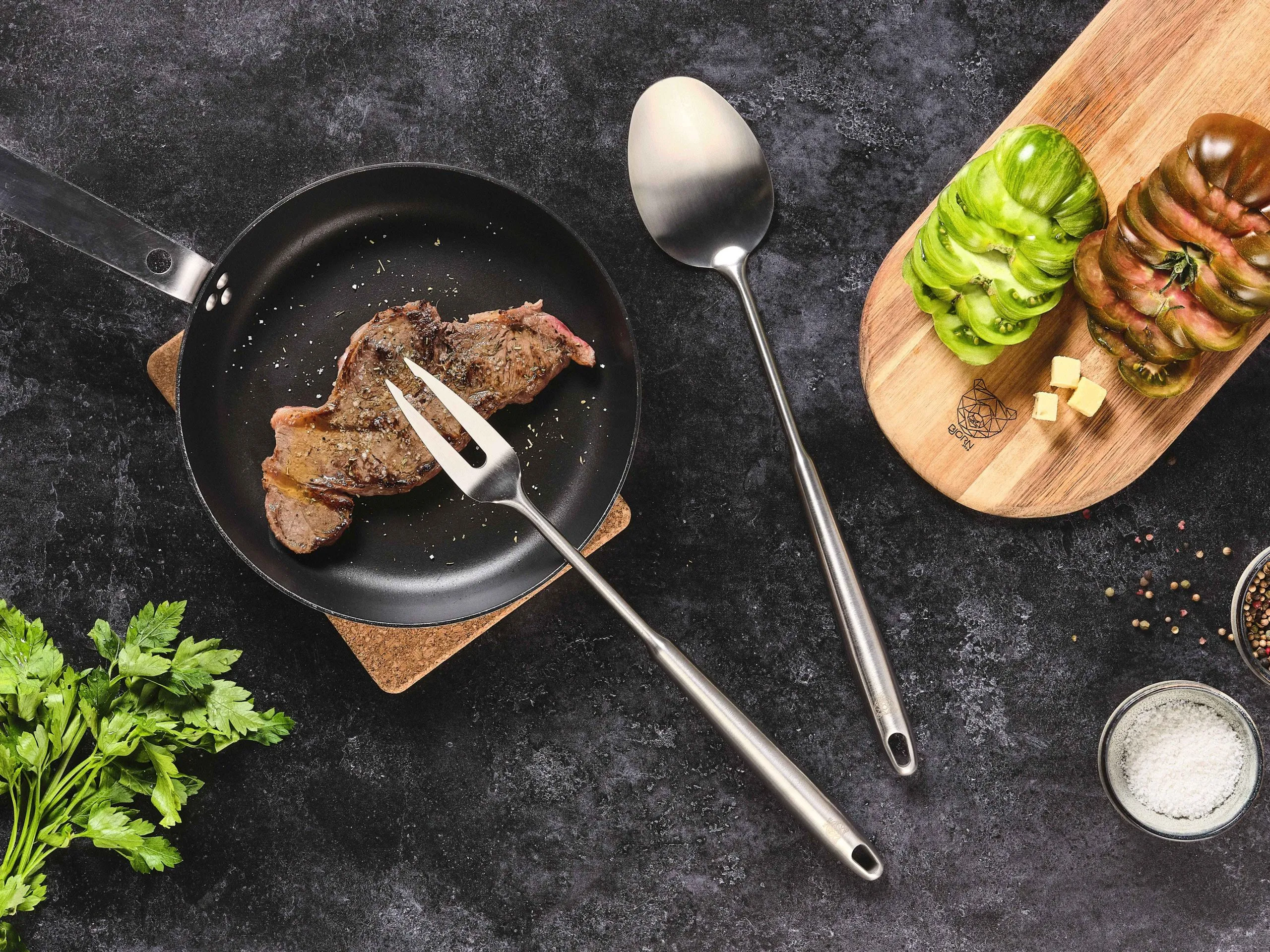 Couverts à salade et barbecue en acier inoxydable stal Gris