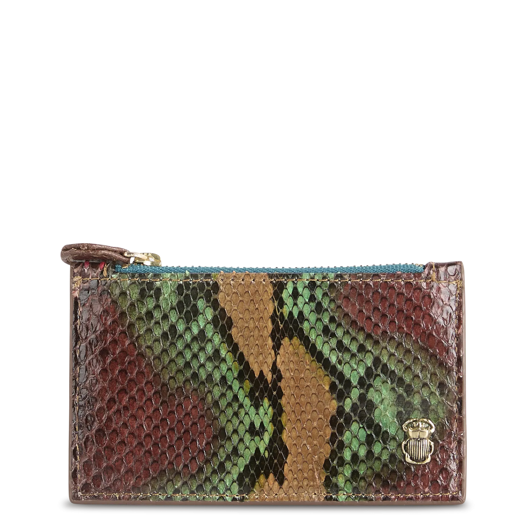 Porte-carte en cuir python mélangé Marron HELENA