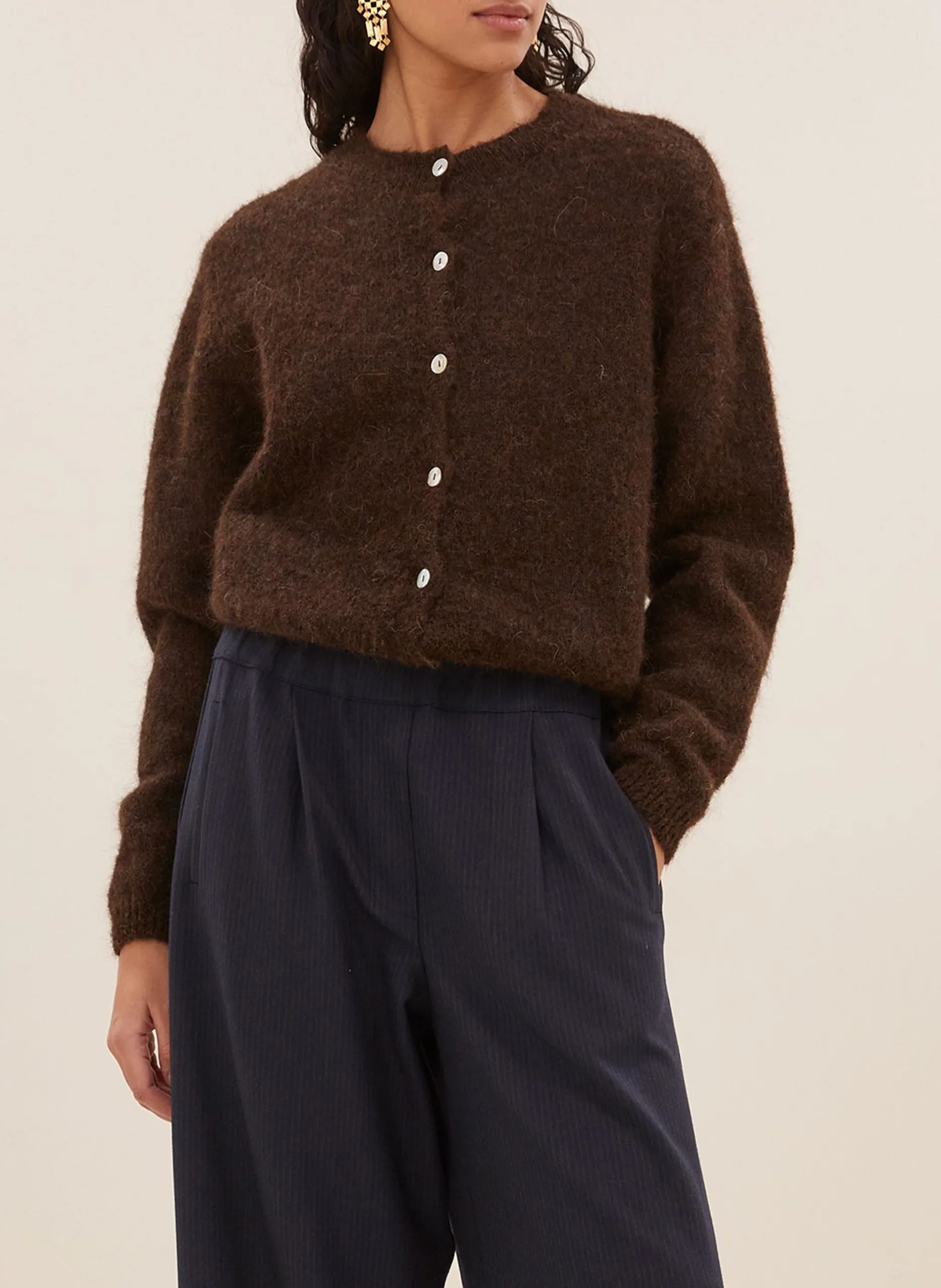 Cardigan boutonné en laine mélangée Marron CLEO