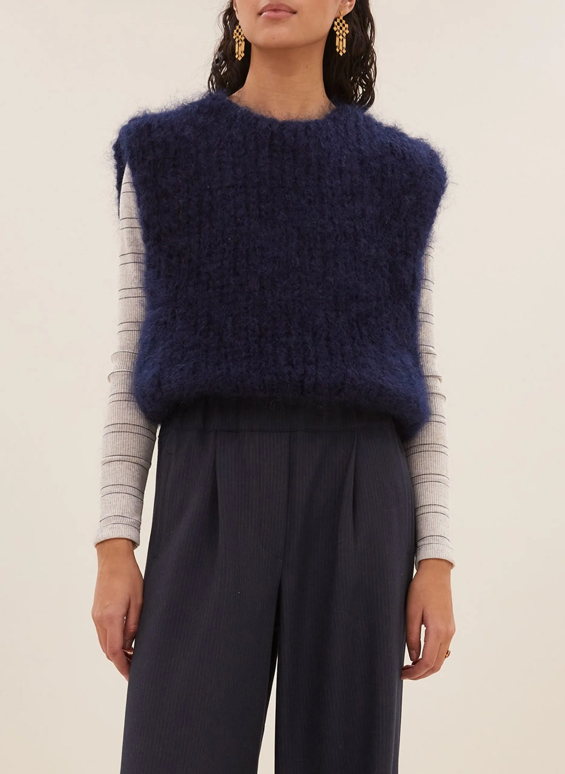 Top col rond tricoté Bleu JAMES