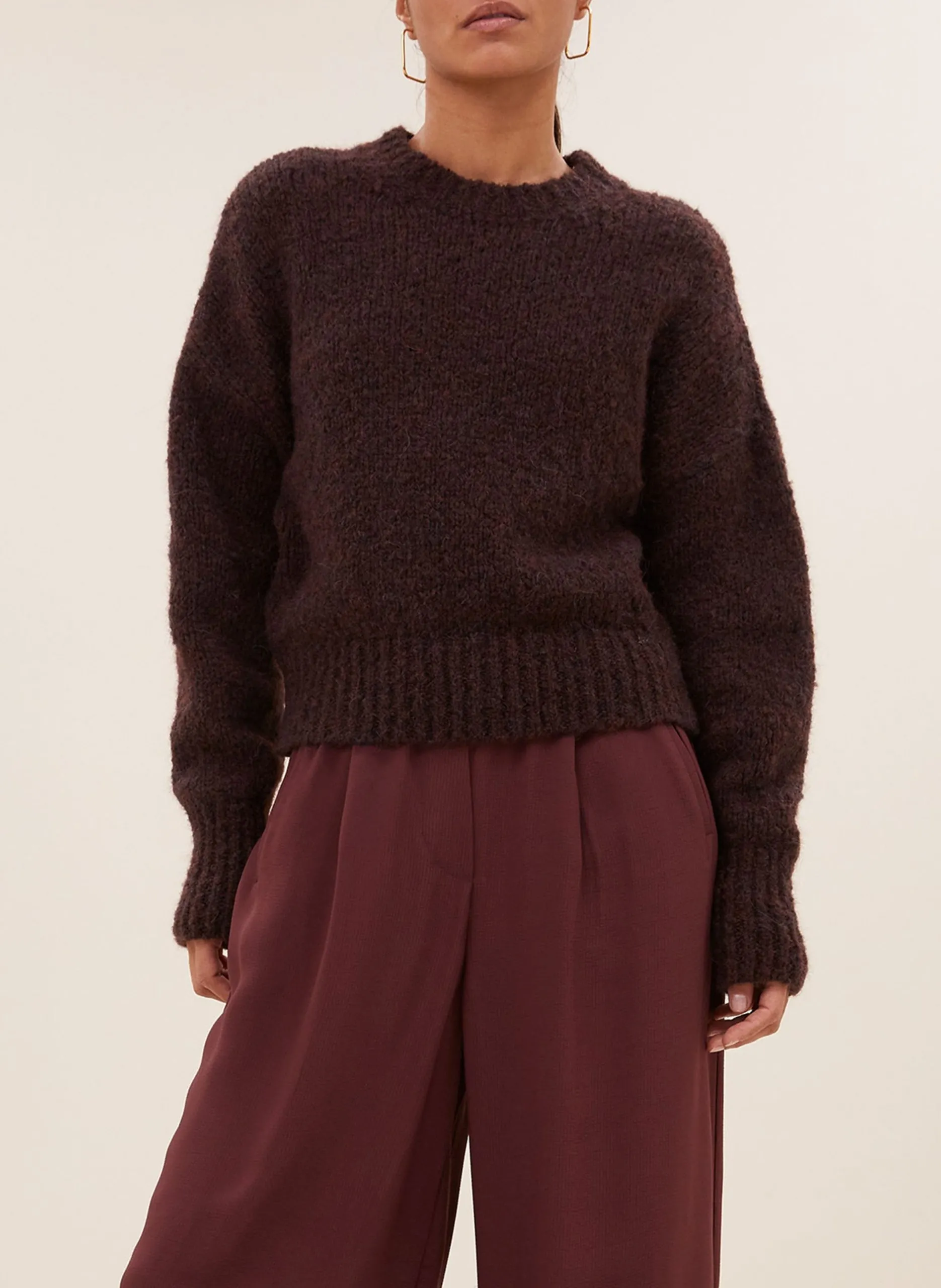 Pull droit en laine mélangé Marron SONNY