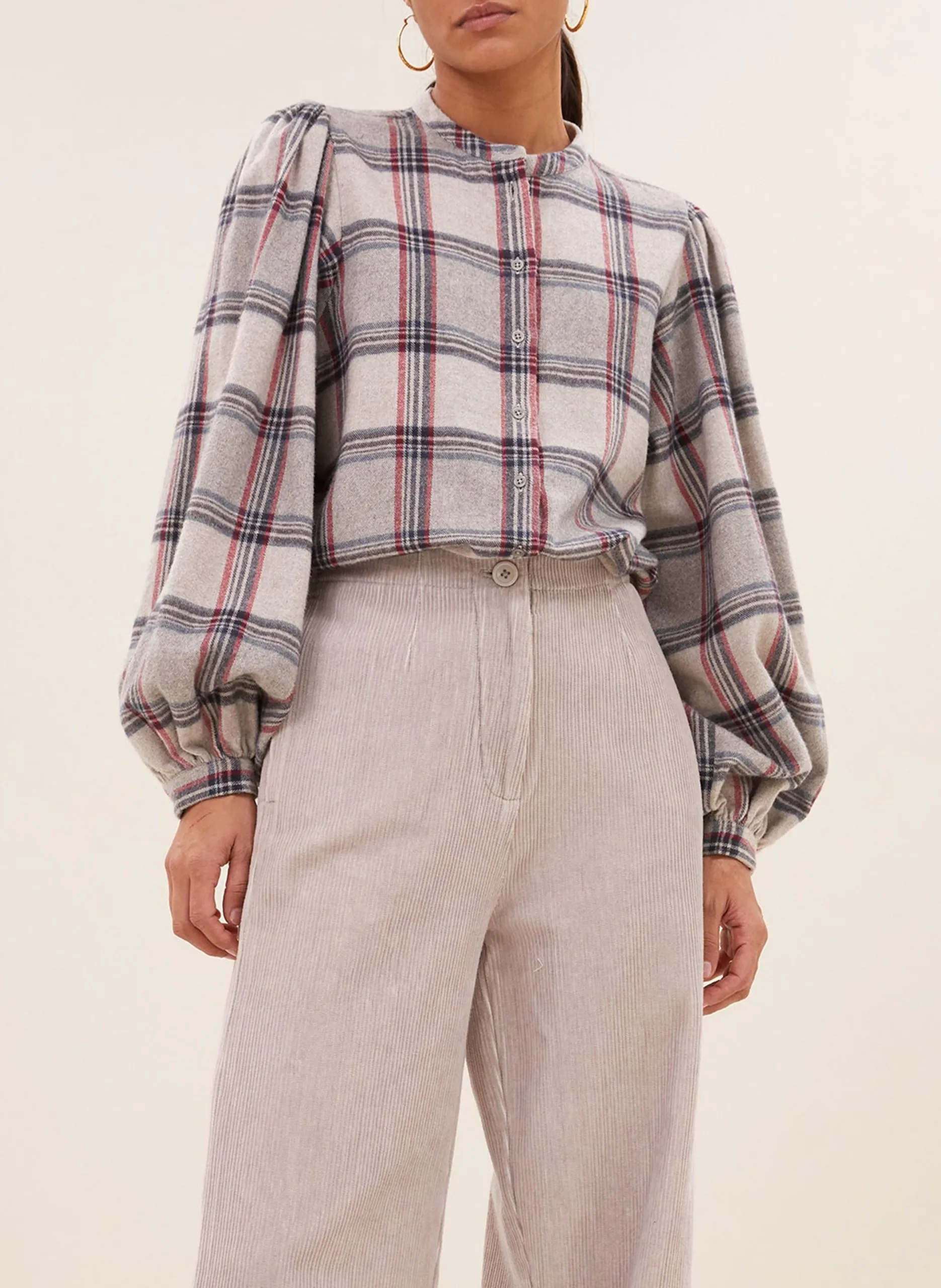 Blouse ample col rond à carreaux Gris DAY