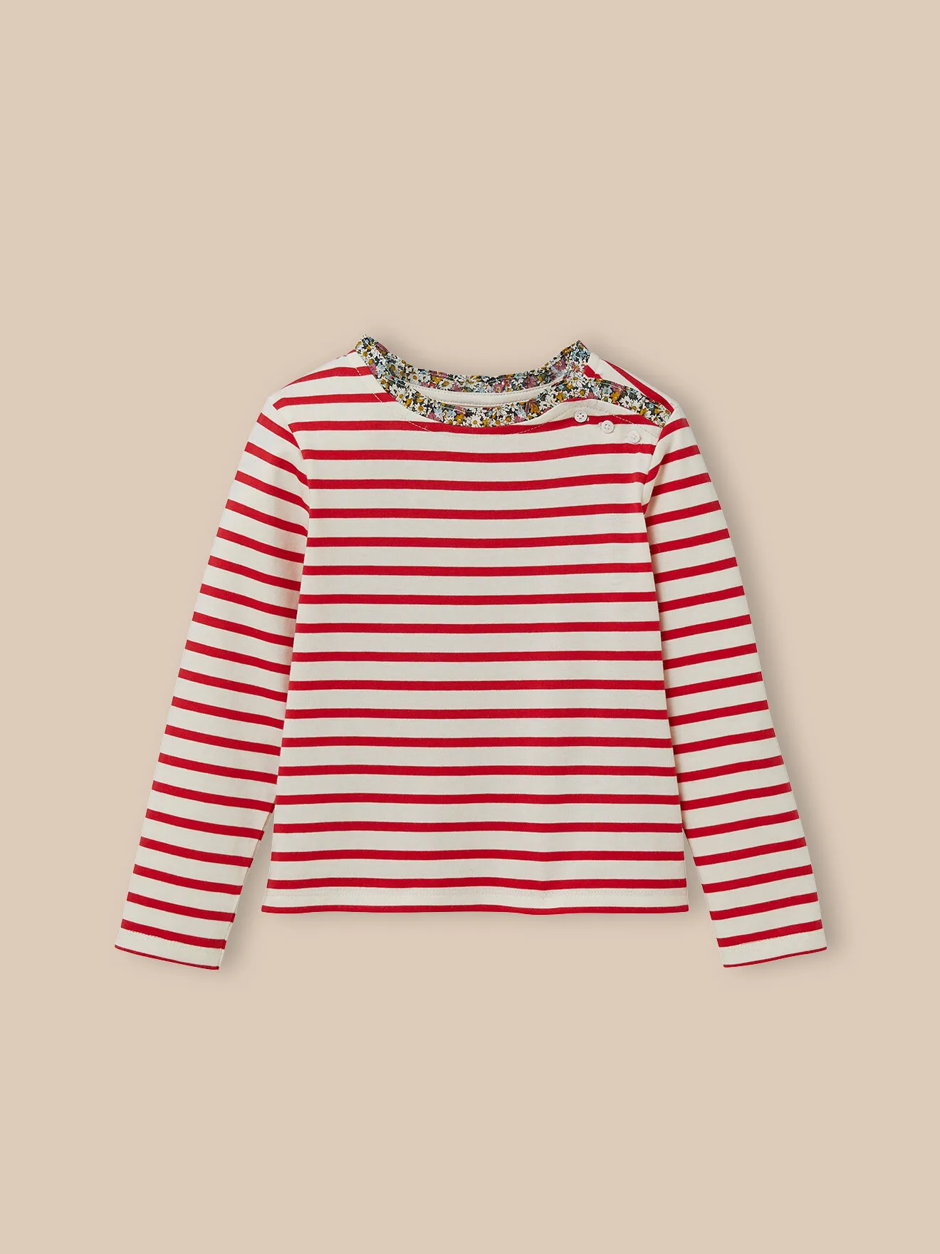 T-shirt marinière tissu liberty en coton biologique Rouge