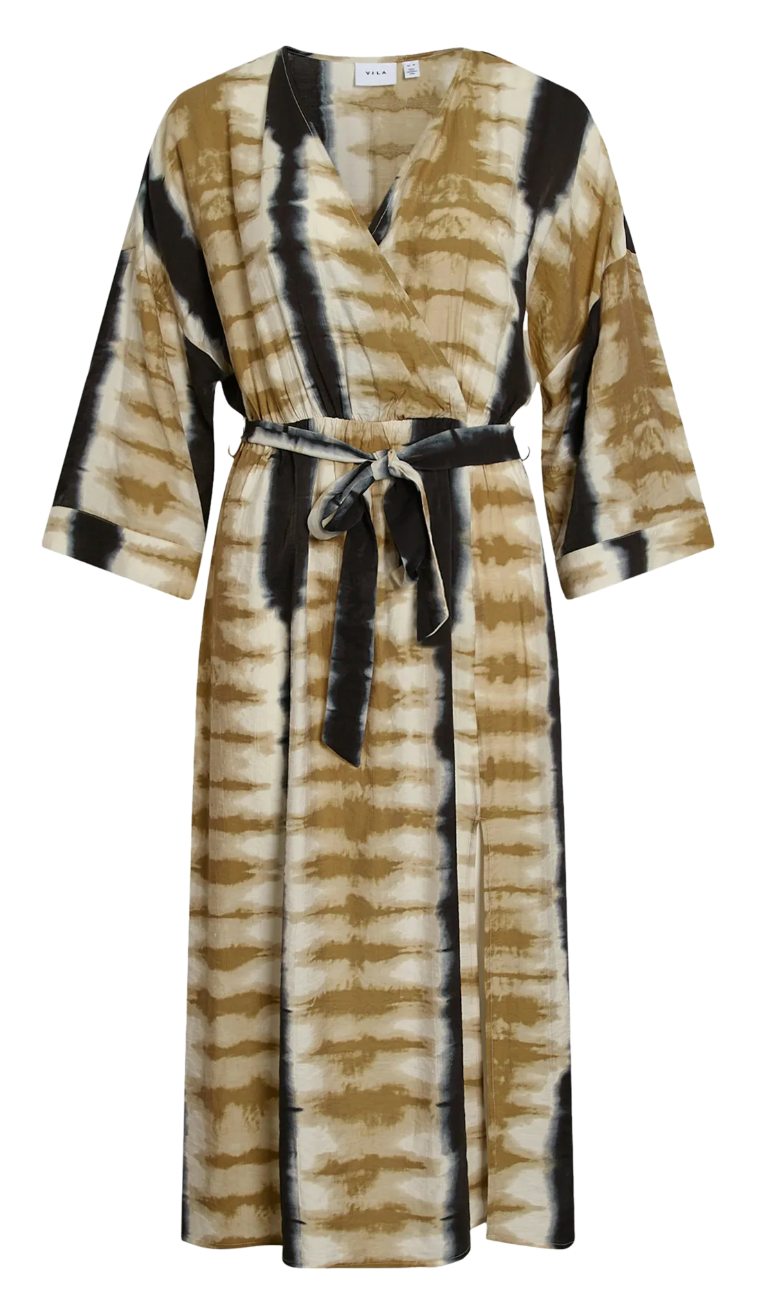 Robe longue col V imprimé Marron WRINKLE
