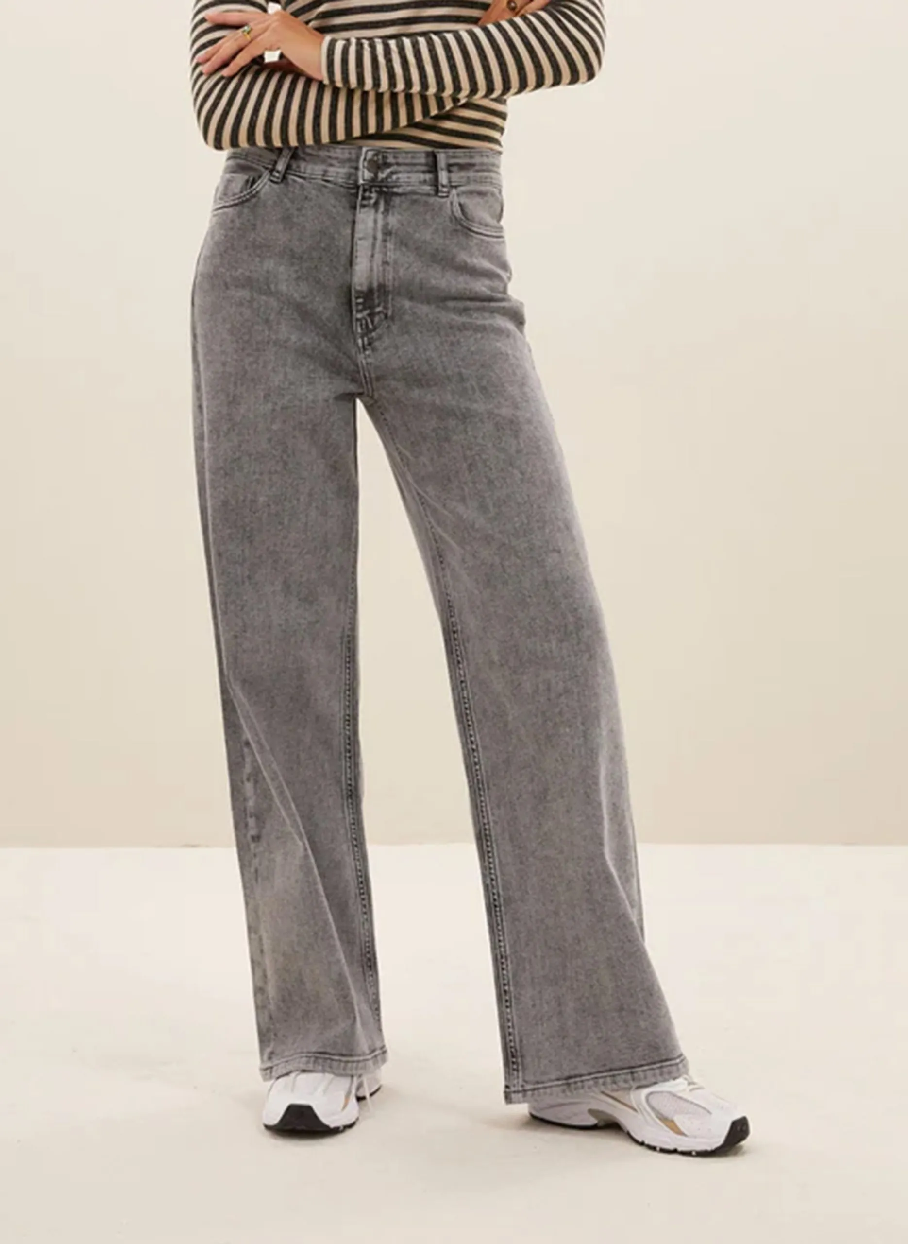 Jean ample taille haute en coton mélangé Gris LINA