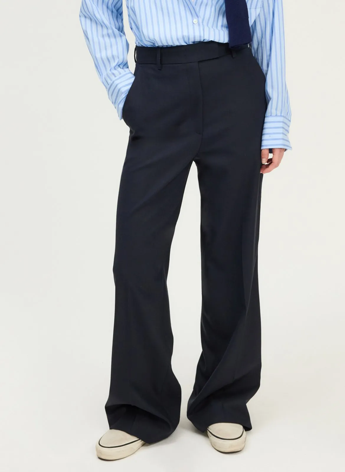 Pantalon large en laine mélangée Bleu CILIANE