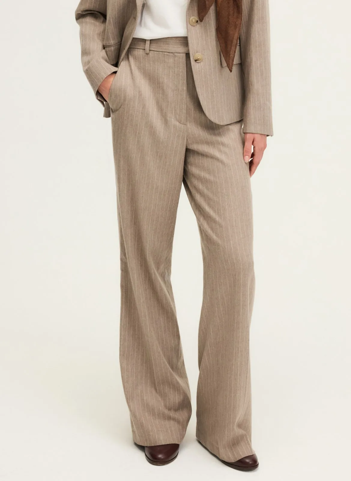 Pantalon large rayé Beige CINDELLE