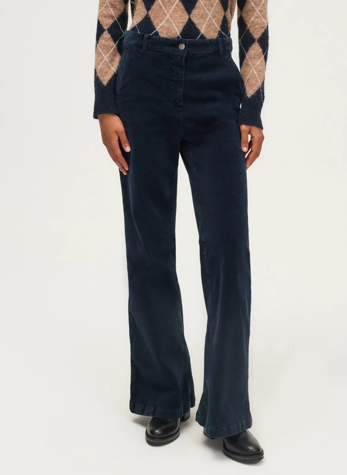 Pantalon flare en coton mélangé Bleu CLORIA