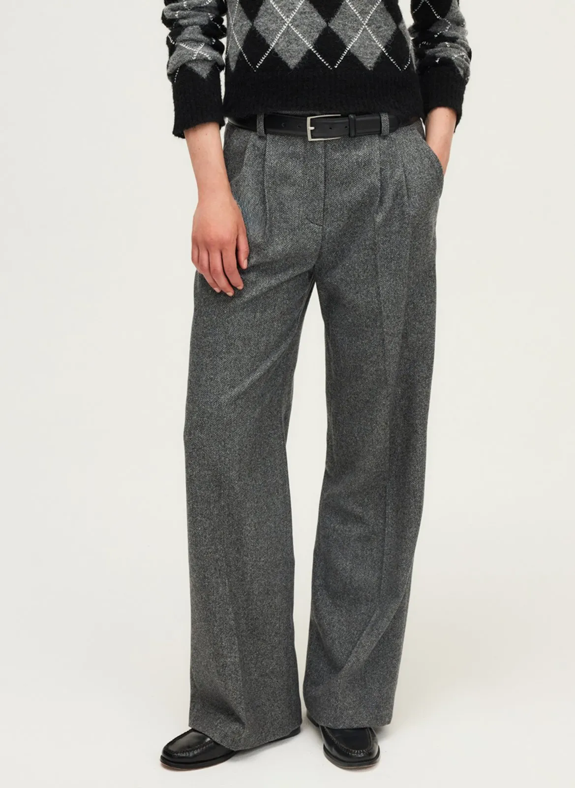 Pantalon large en laine mélangée Gris CHARLIZE